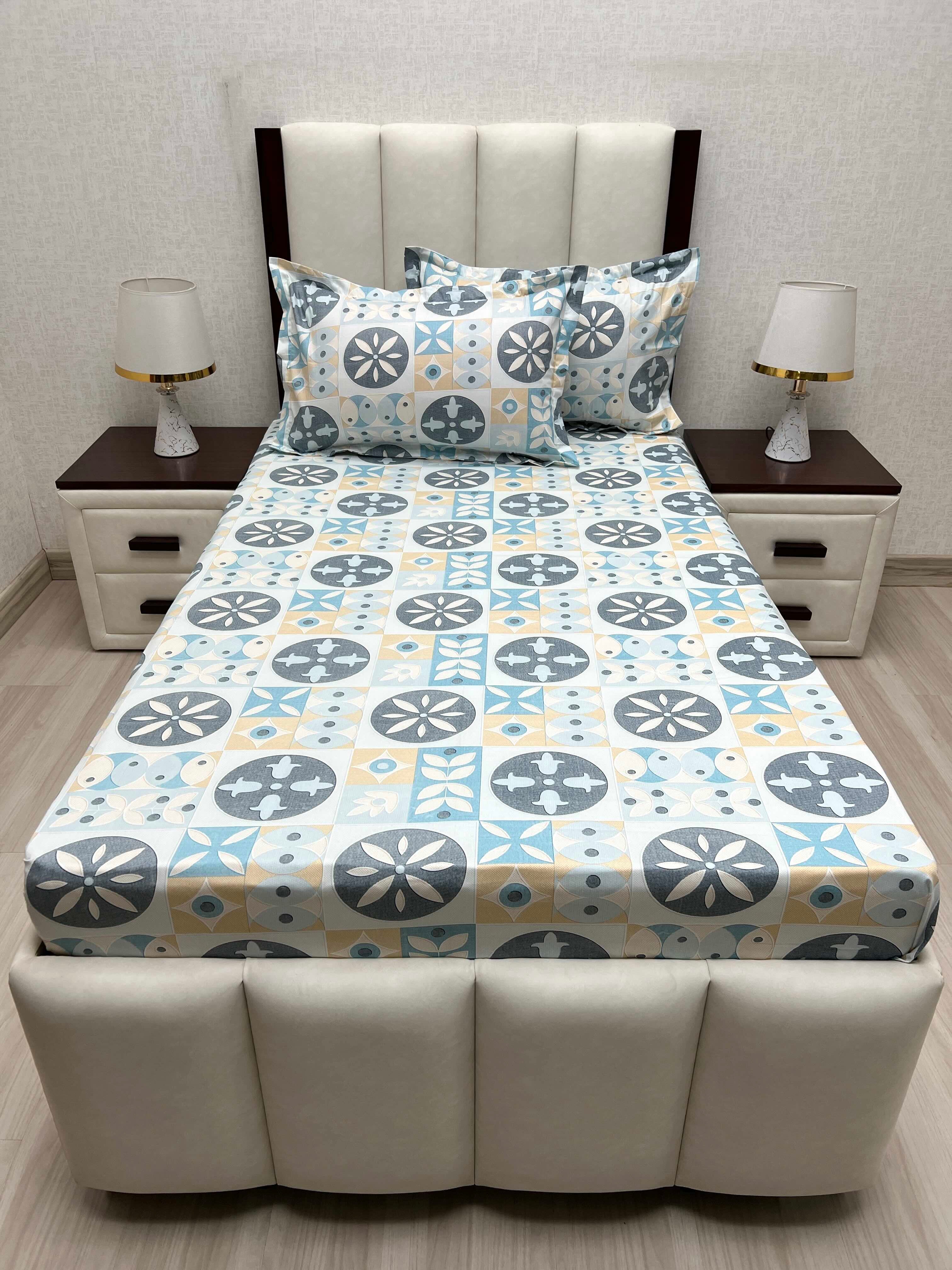 A-4654 - Pure Cotton 180 TC Single Bedsheet (173X236) with Two Pillow Covers (43X69)