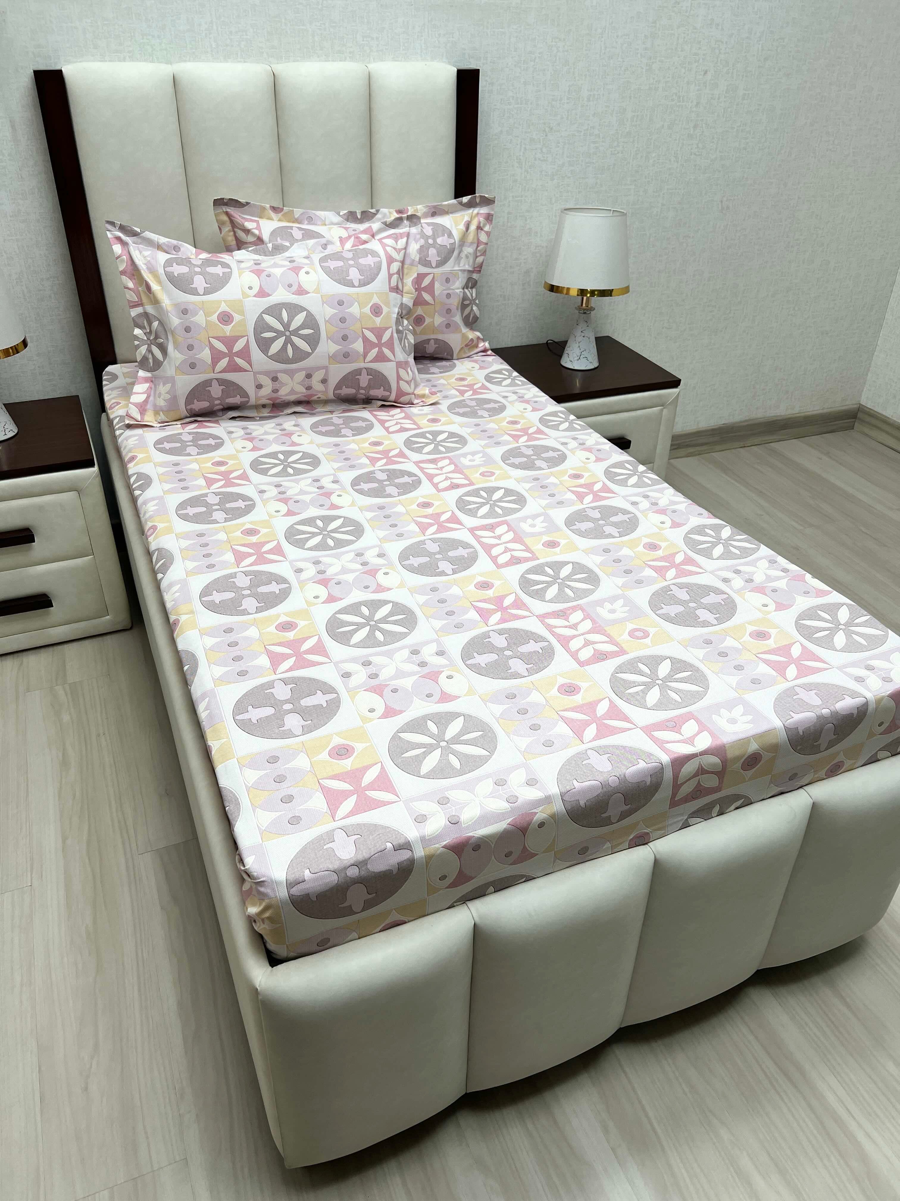 A-4655 - Pure Cotton 180 TC Single Bedsheet (173X236) with Two Pillow Covers (43X69)