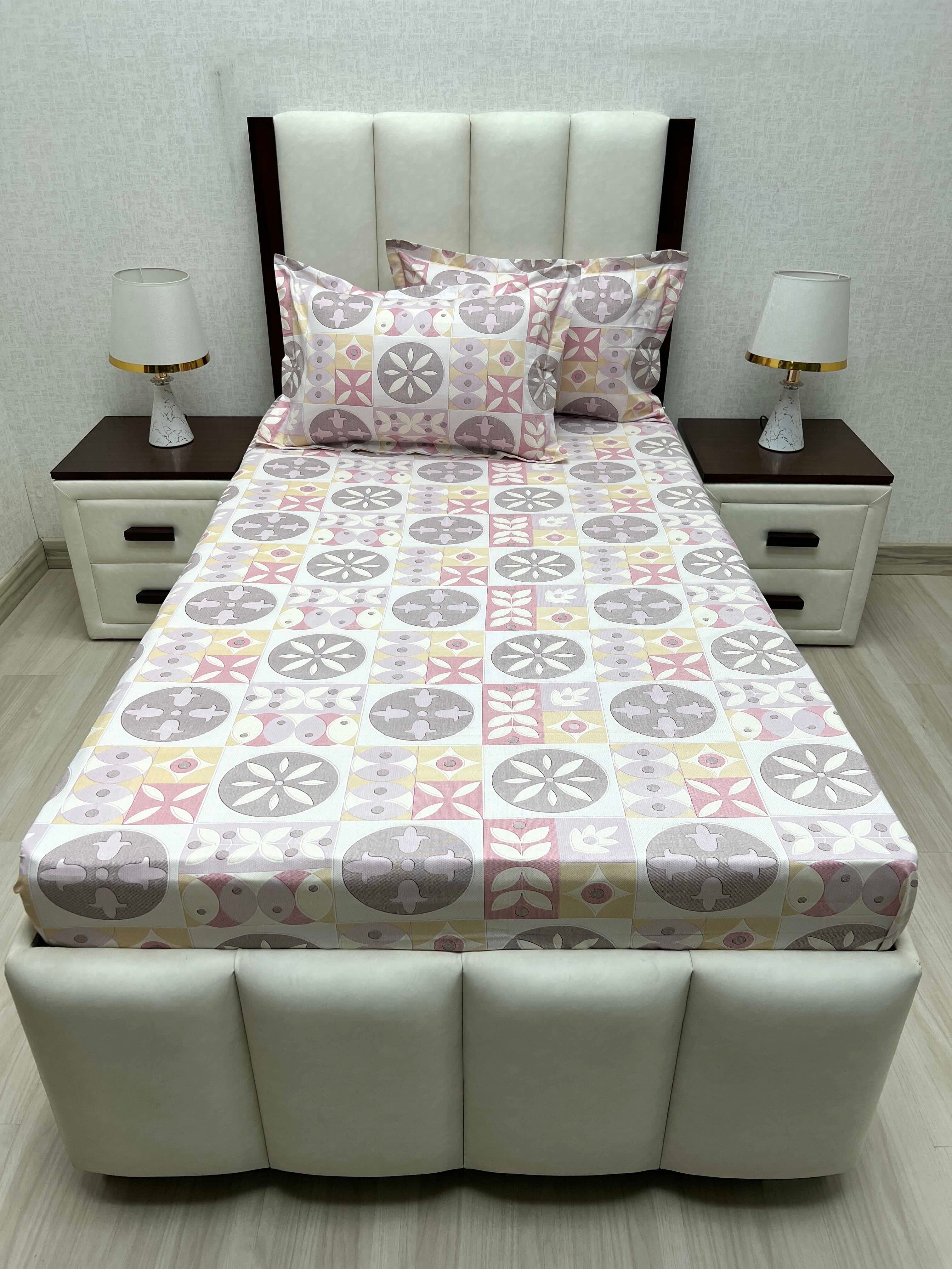 A-4655 - Pure Cotton 180 TC Single Bedsheet (173X236) with Two Pillow Covers (43X69)