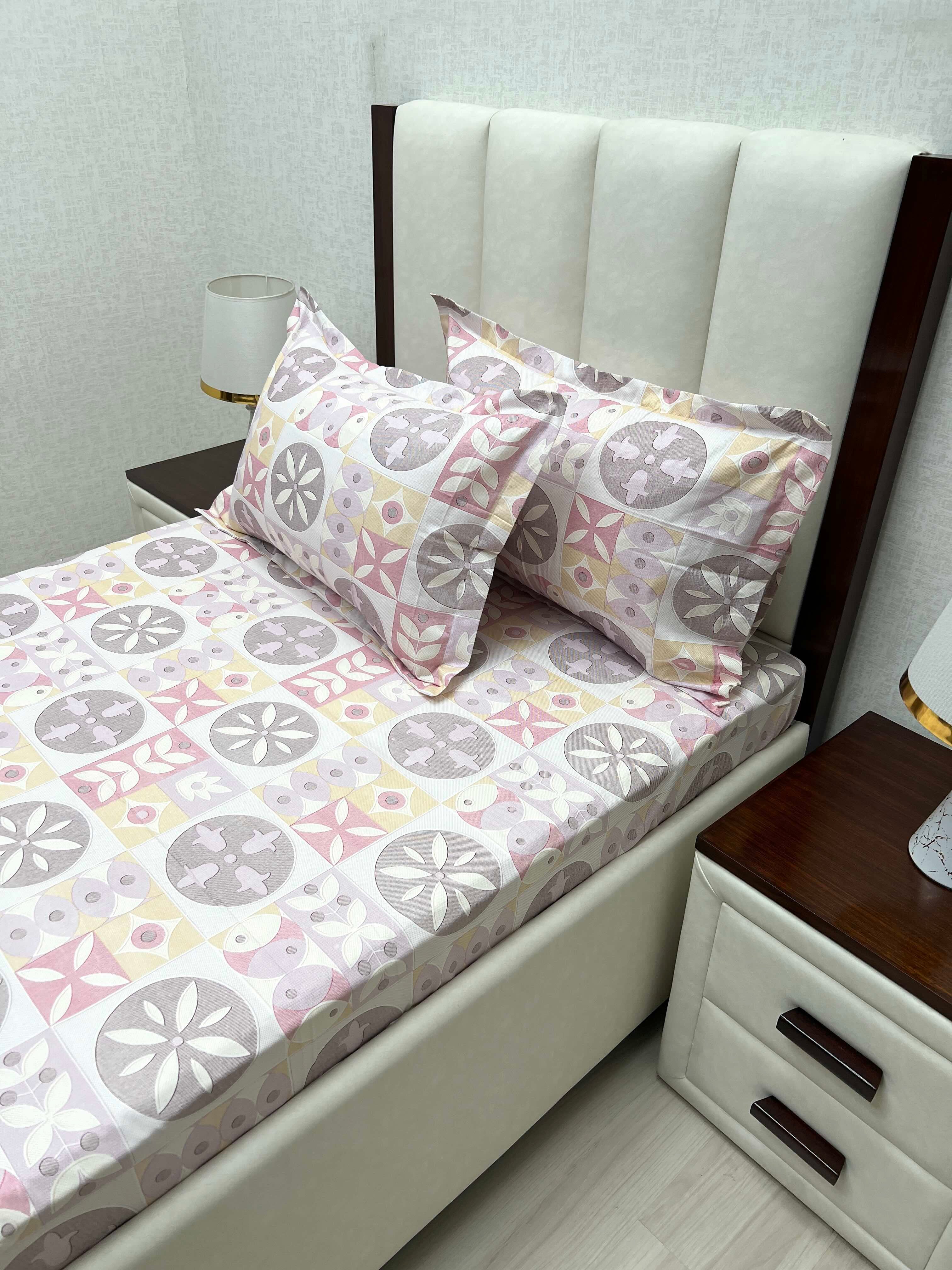 A-4655 - Pure Cotton 180 TC Single Bedsheet (173X236) with Two Pillow Covers (43X69)