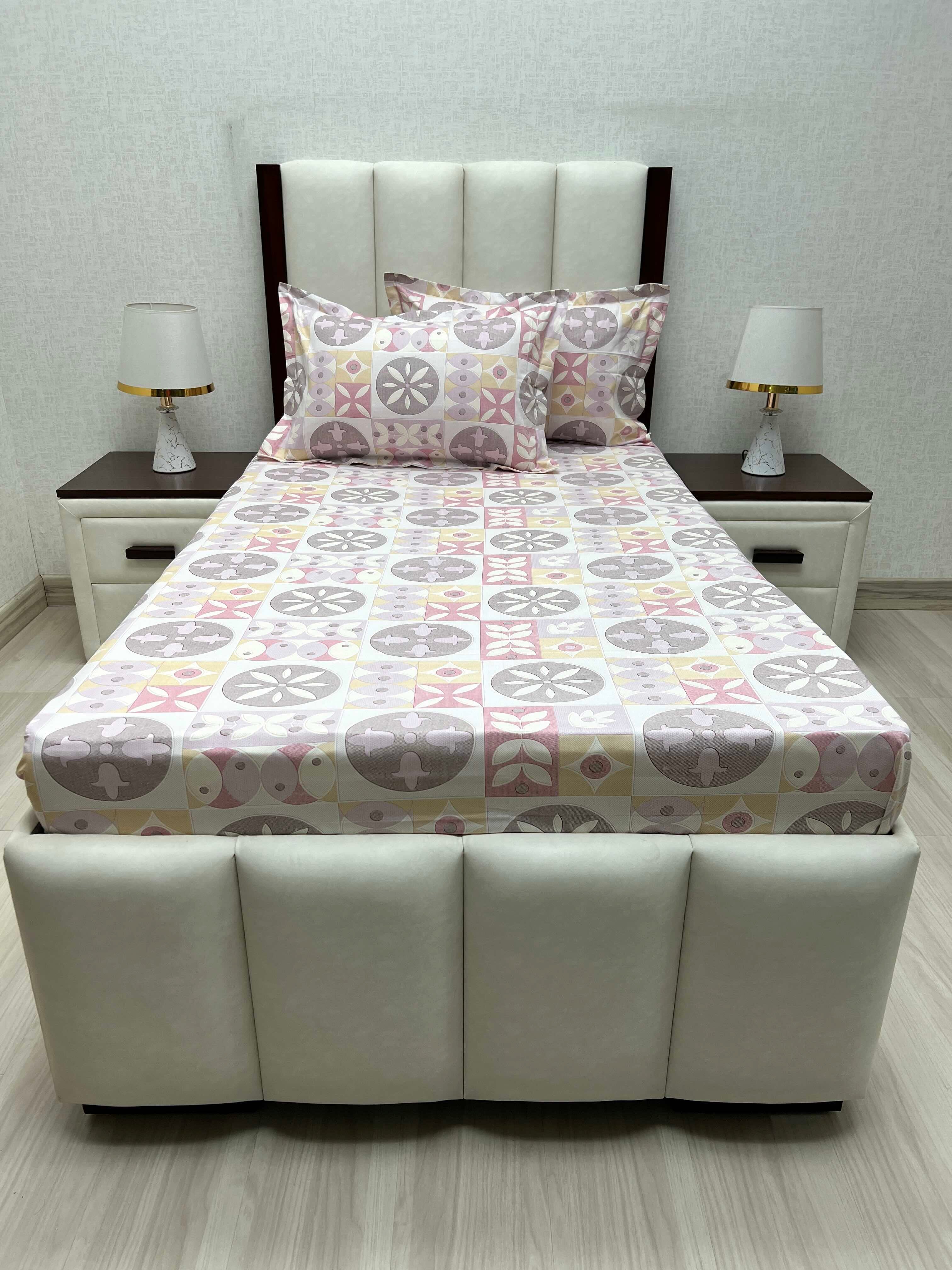 A-4655 - Pure Cotton 180 TC Single Bedsheet (173X236) with Two Pillow Covers (43X69)