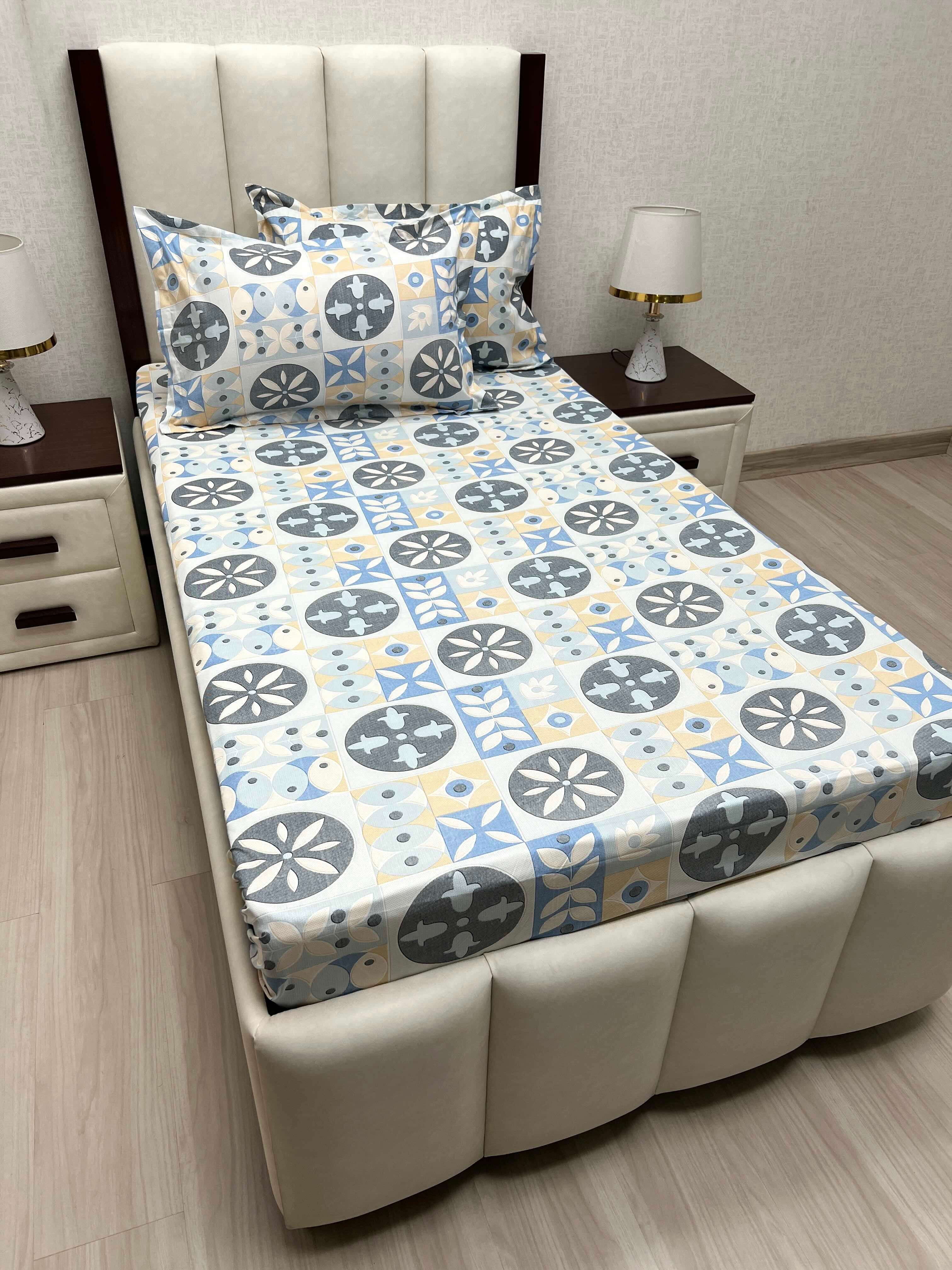 A-4656 - Pure Cotton 180 TC Single Bedsheet (173X236) with Two Pillow Covers (43X69)