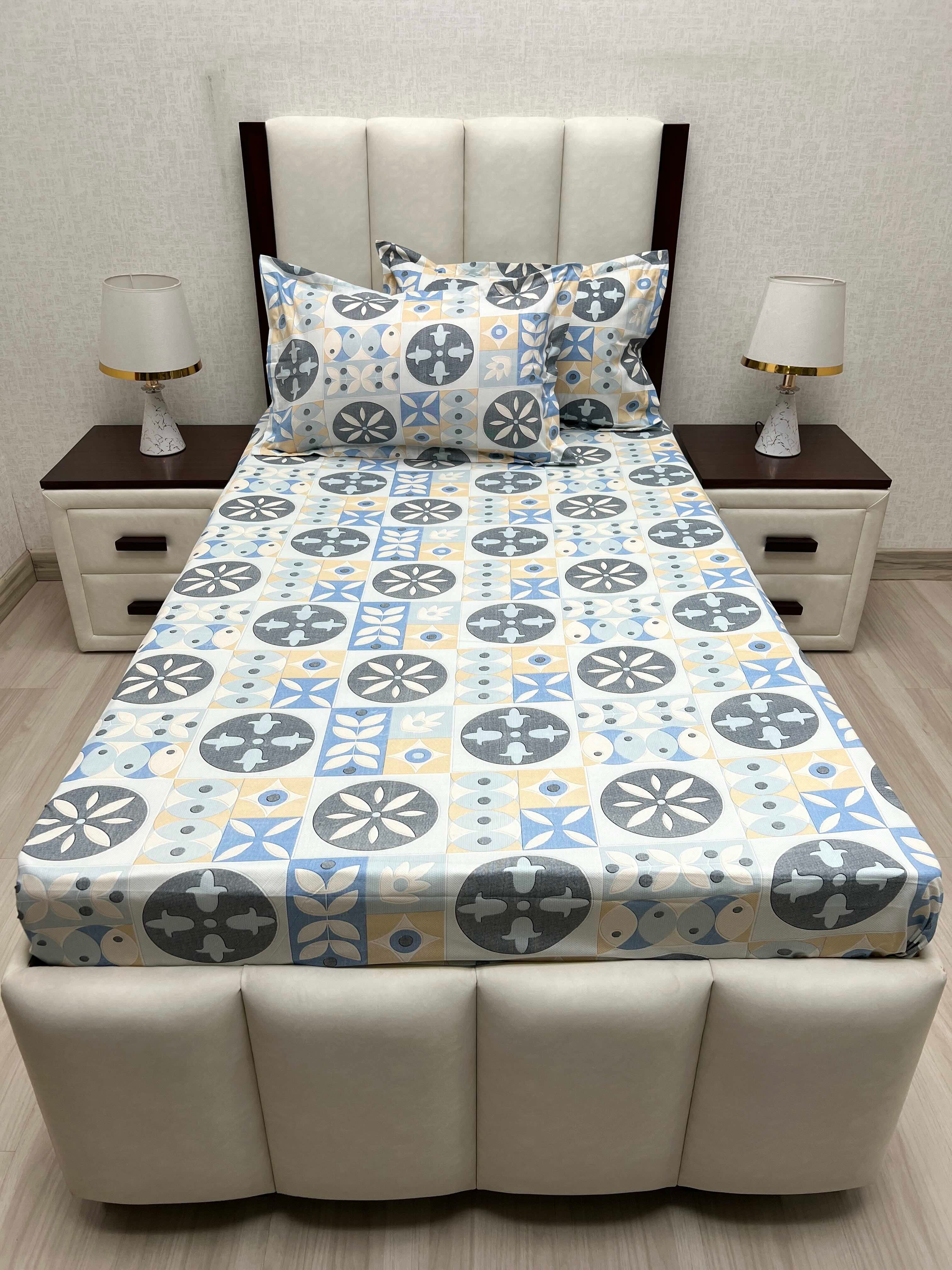 A-4656 - Pure Cotton 180 TC Single Bedsheet (173X236) with Two Pillow Covers (43X69)