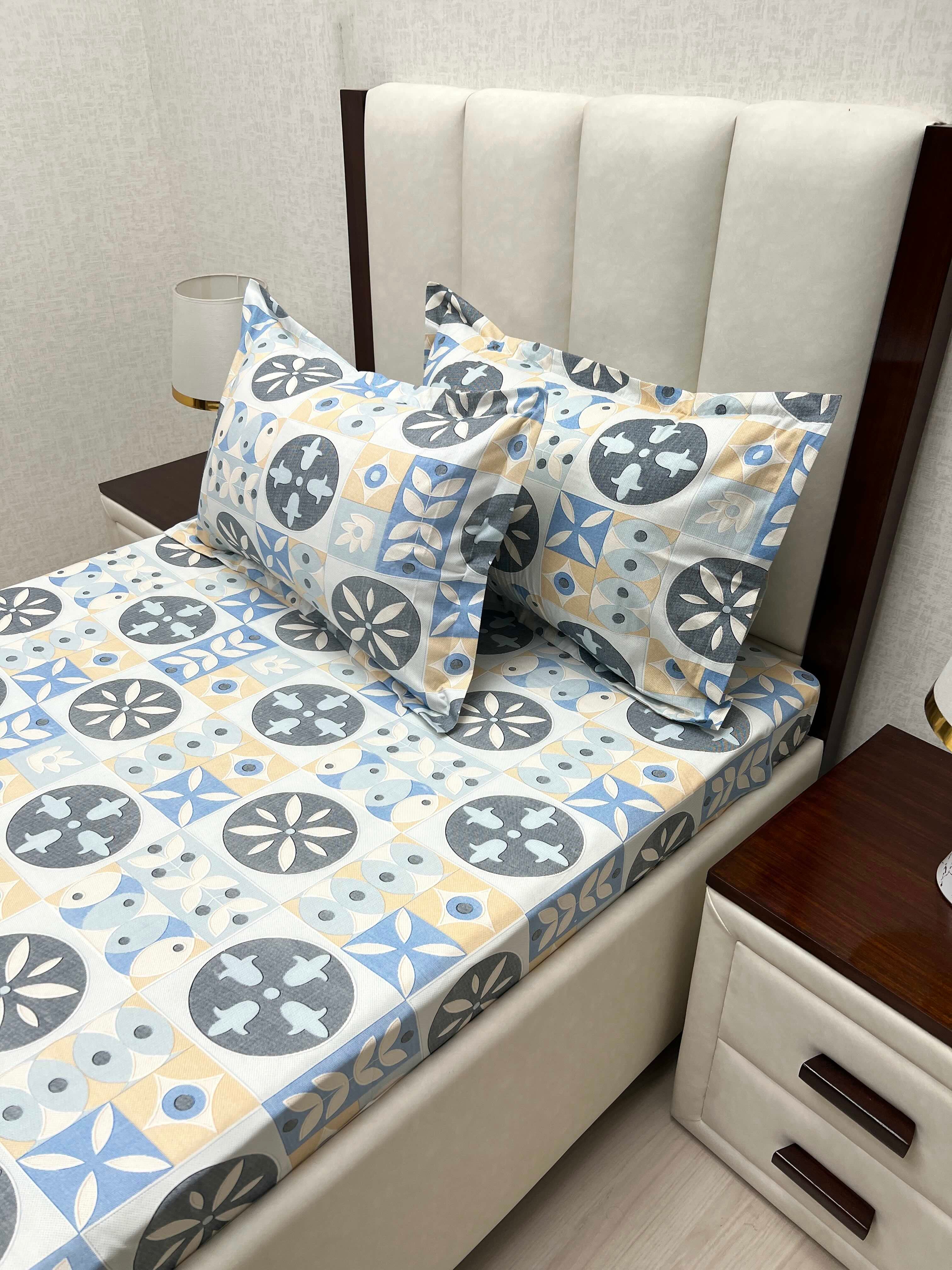 A-4656 - Pure Cotton 180 TC Single Bedsheet (173X236) with Two Pillow Covers (43X69)