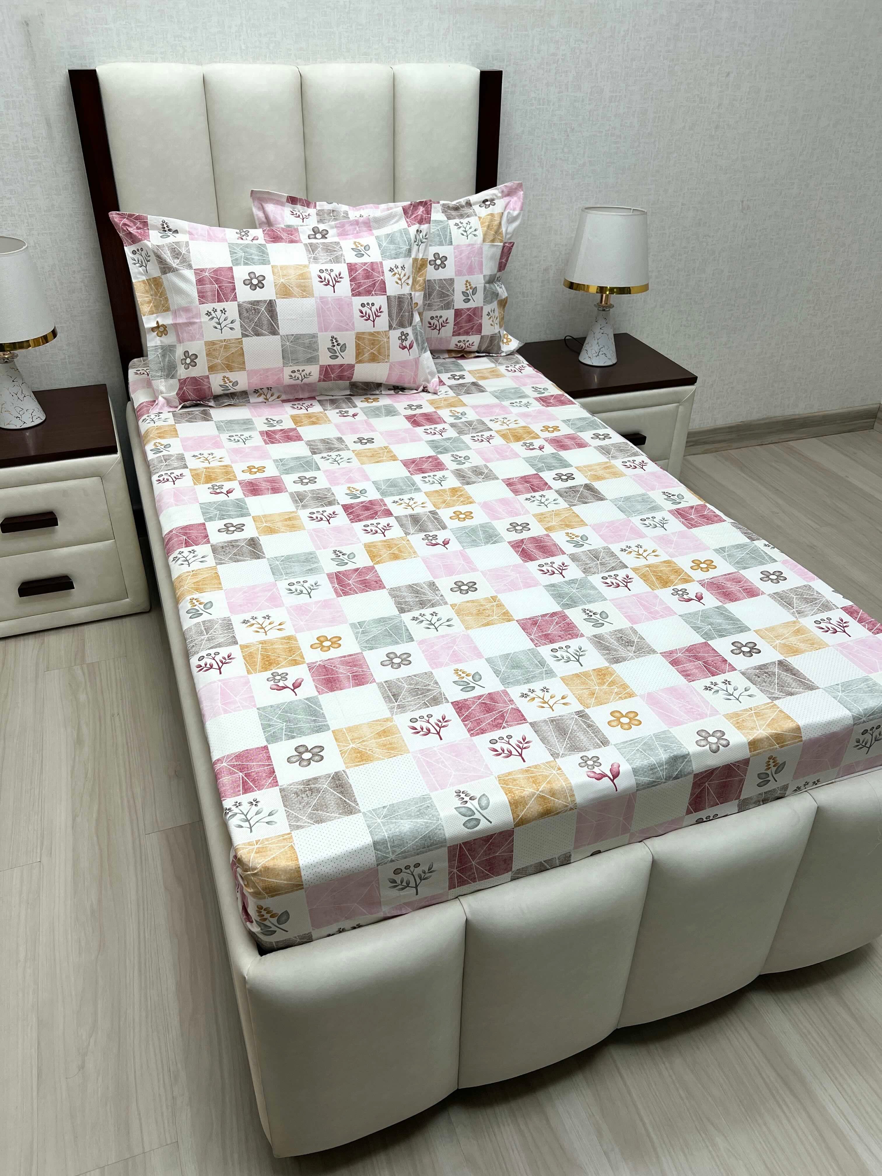 A-4658 - Pure Cotton 180 TC Single Bedsheet (173X236) with Two Pillow Covers (43X69)