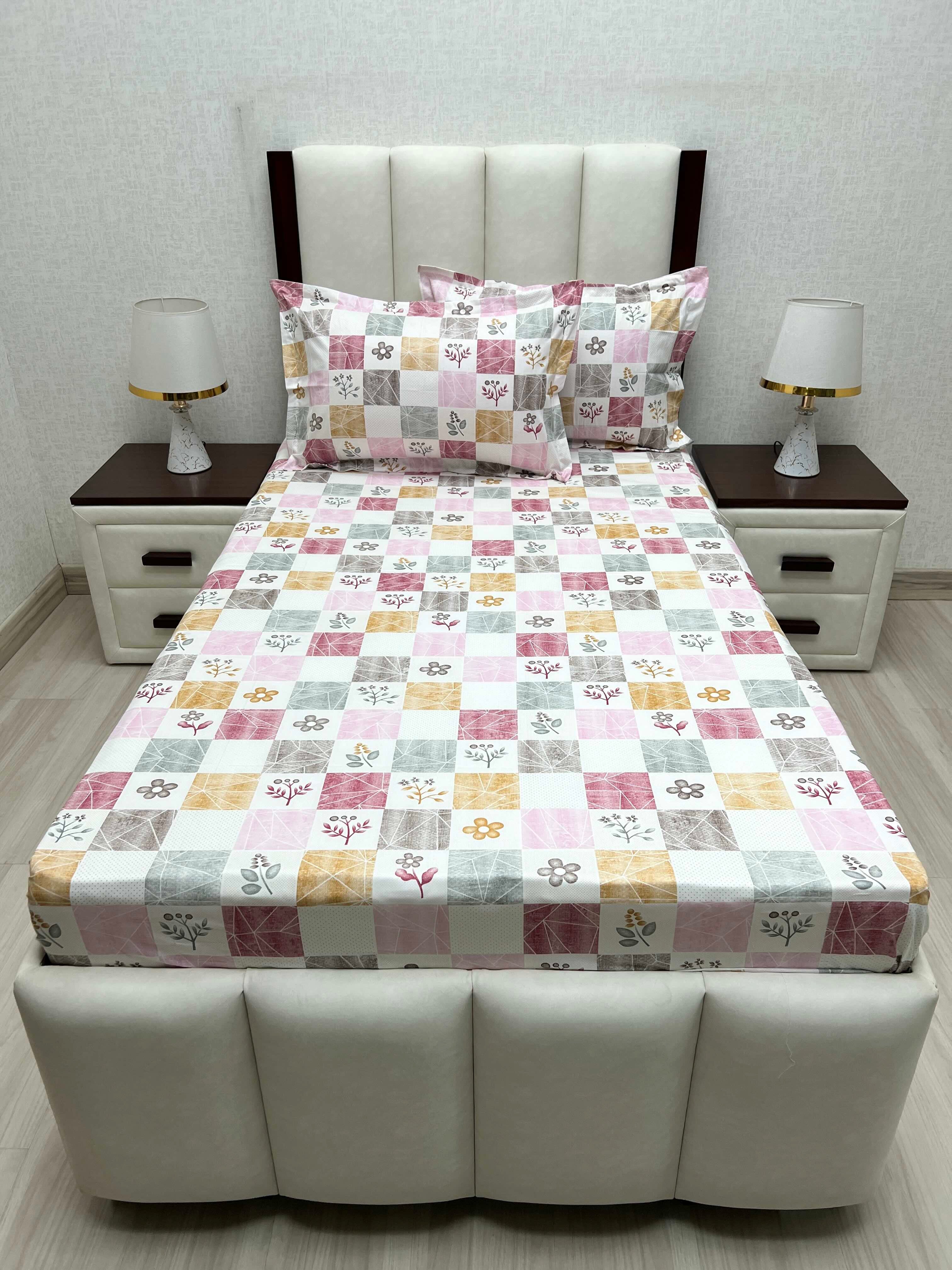 A-4658 - Pure Cotton 180 TC Single Bedsheet (173X236) with Two Pillow Covers (43X69)