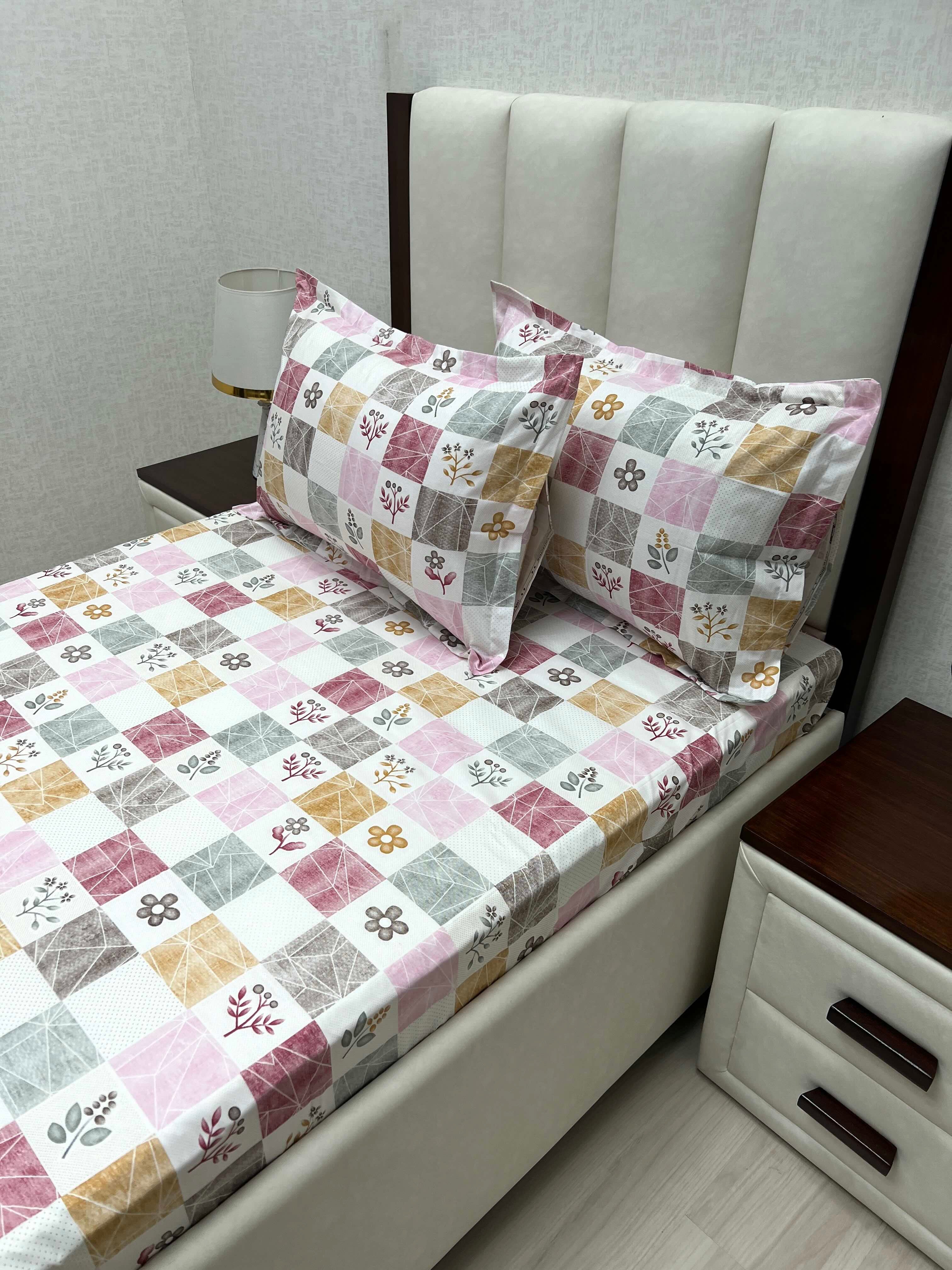 A-4658 - Pure Cotton 180 TC Single Bedsheet (173X236) with Two Pillow Covers (43X69)