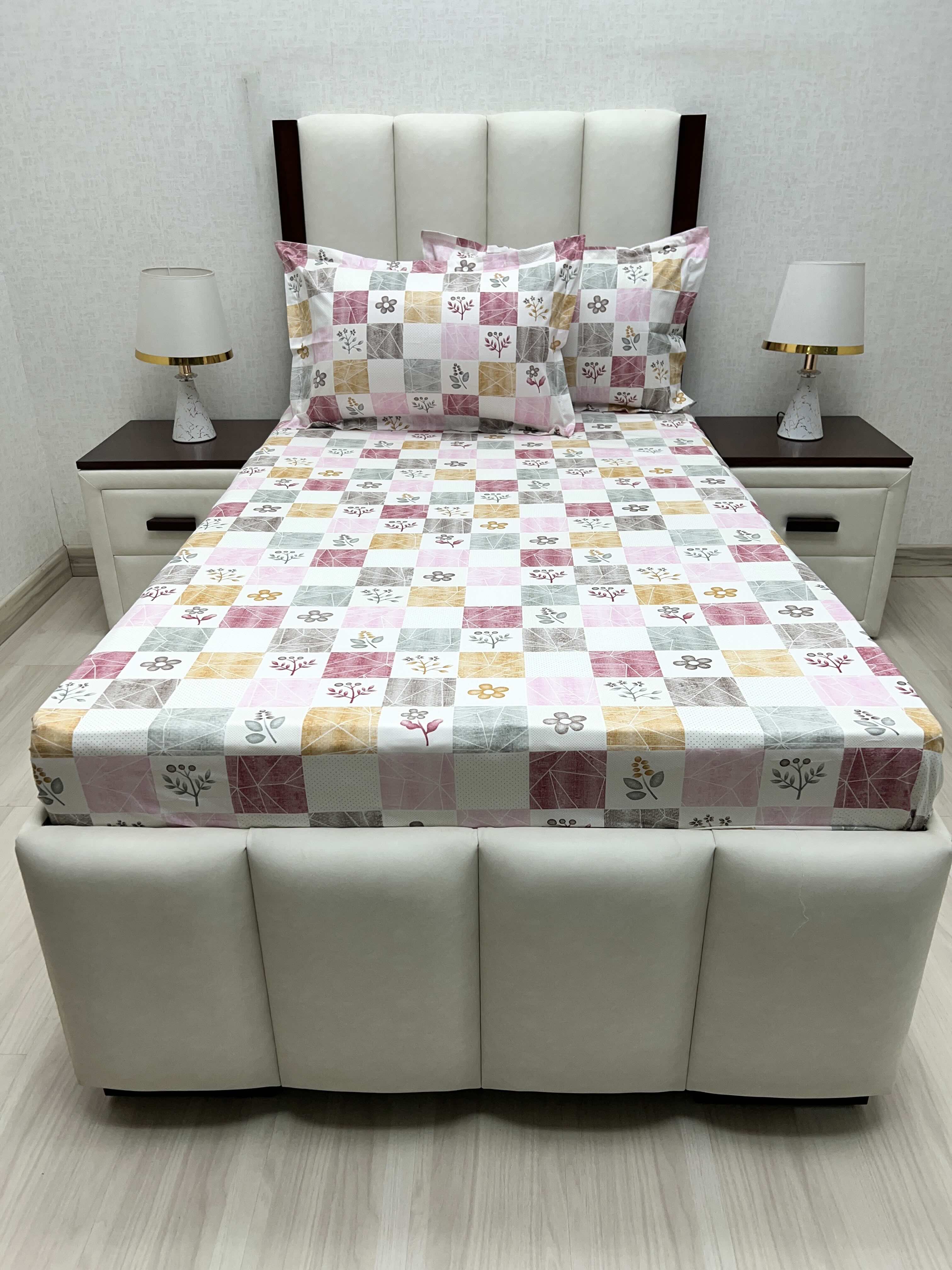 A-4658 - Pure Cotton 180 TC Single Bedsheet (173X236) with Two Pillow Covers (43X69)