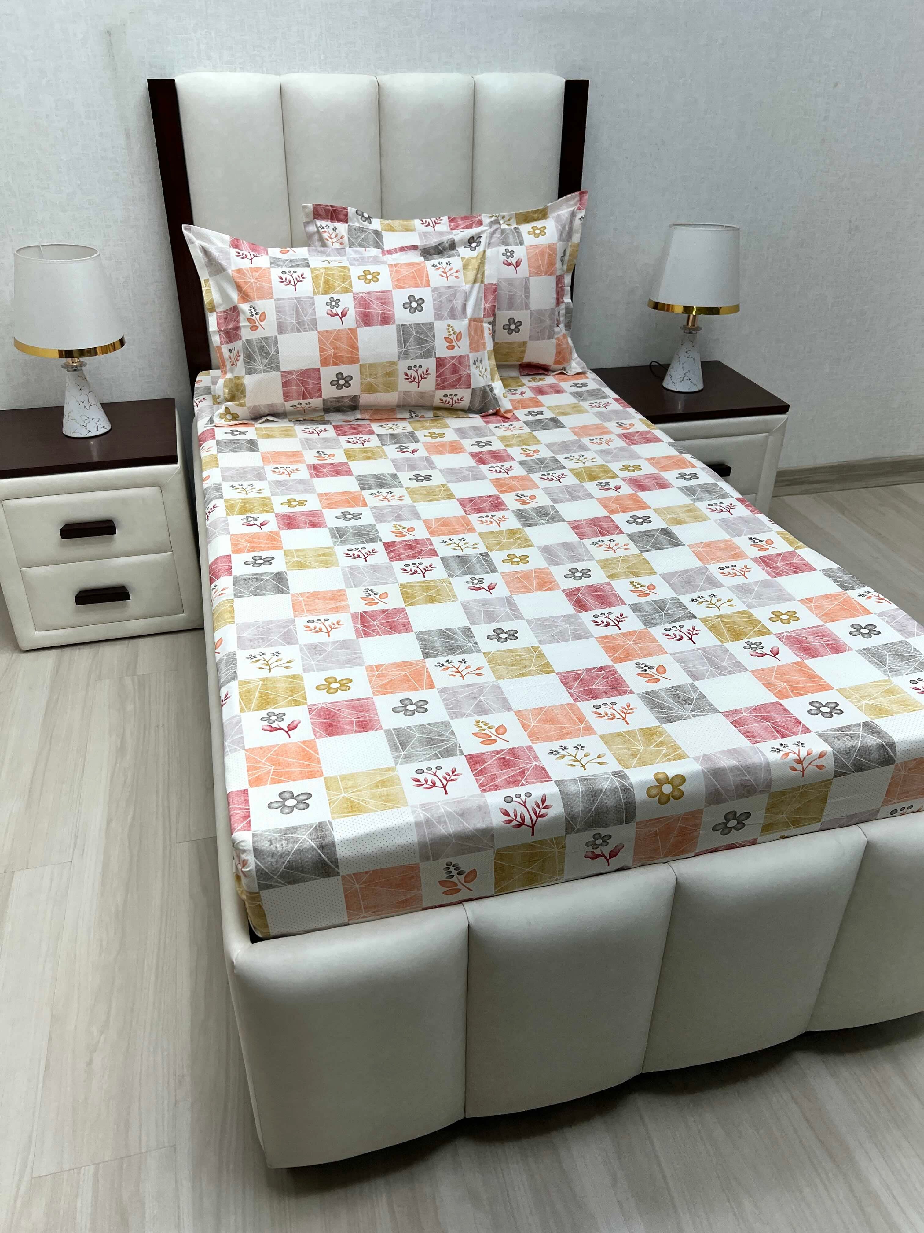 A-4659 - Pure Cotton 180 TC Single Bedsheet (173X236) with Two Pillow Covers (43X69)