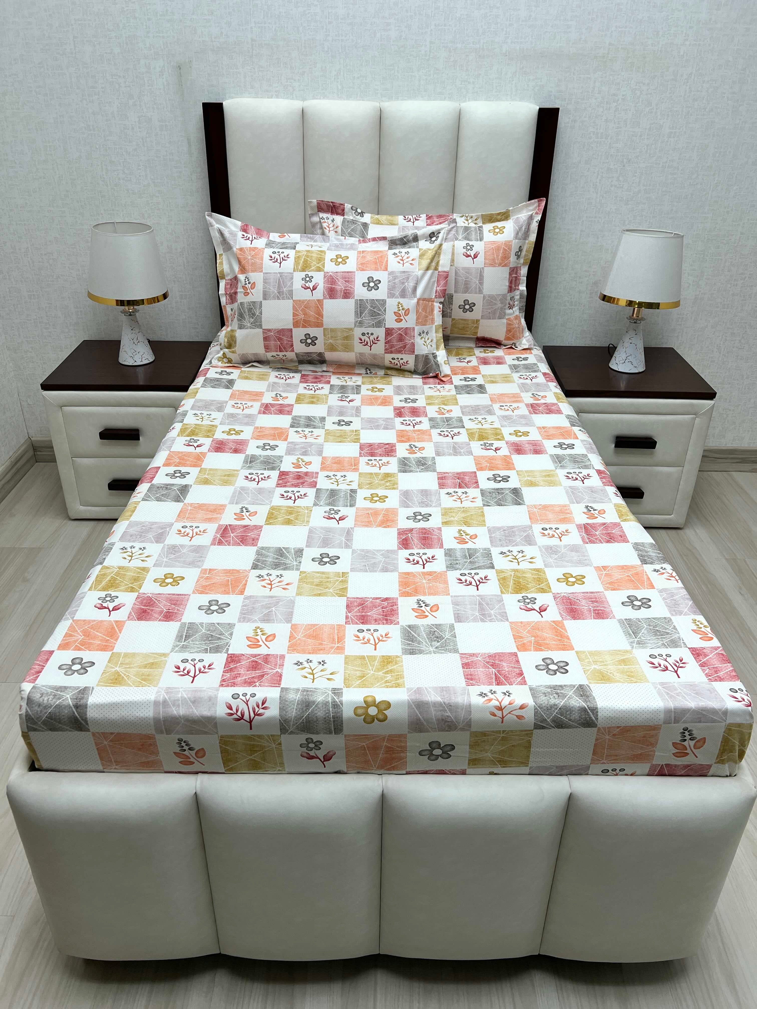 A-4659 - Pure Cotton 180 TC Single Bedsheet (173X236) with Two Pillow Covers (43X69)