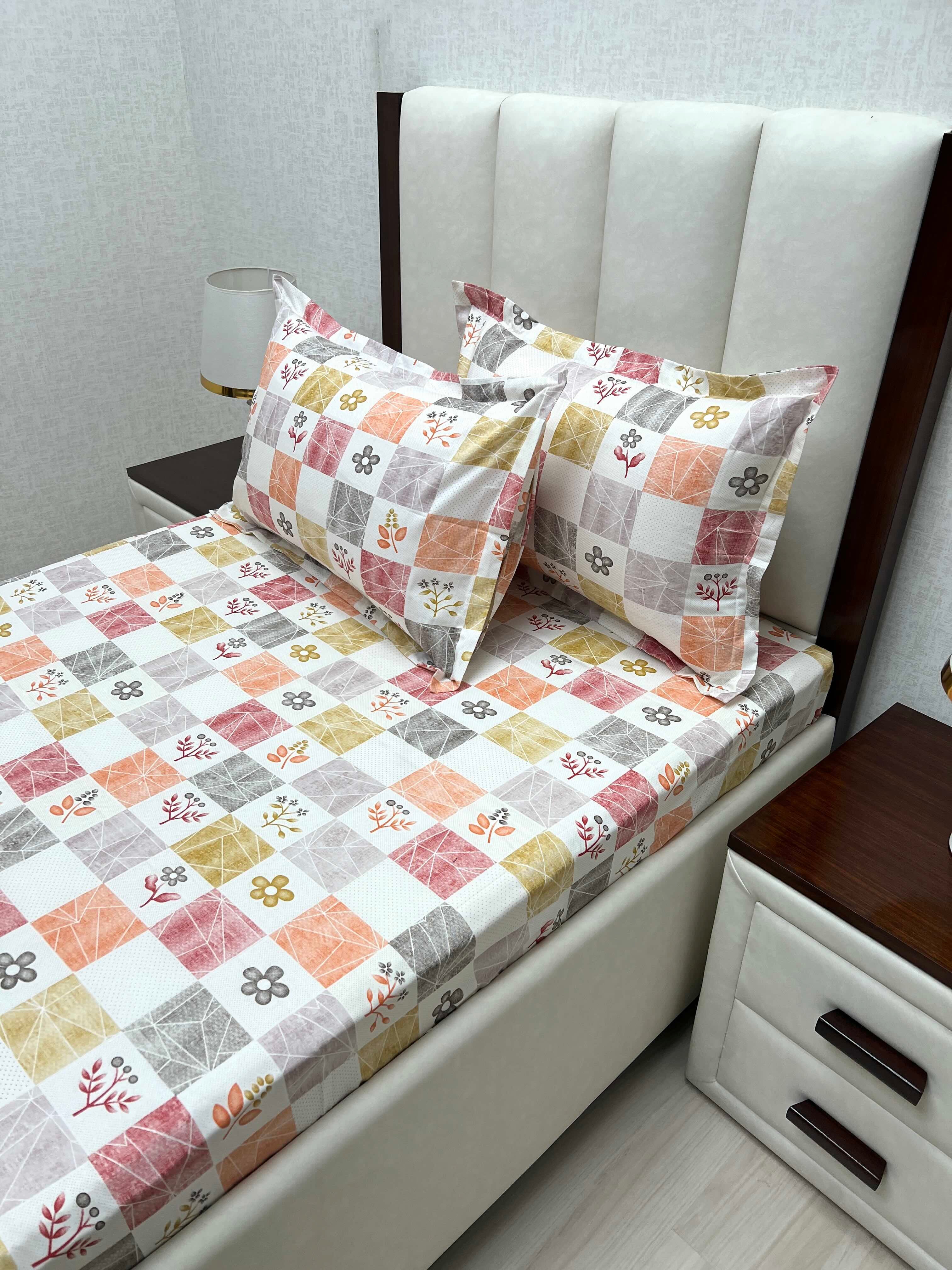 A-4659 - Pure Cotton 180 TC Single Bedsheet (173X236) with Two Pillow Covers (43X69)