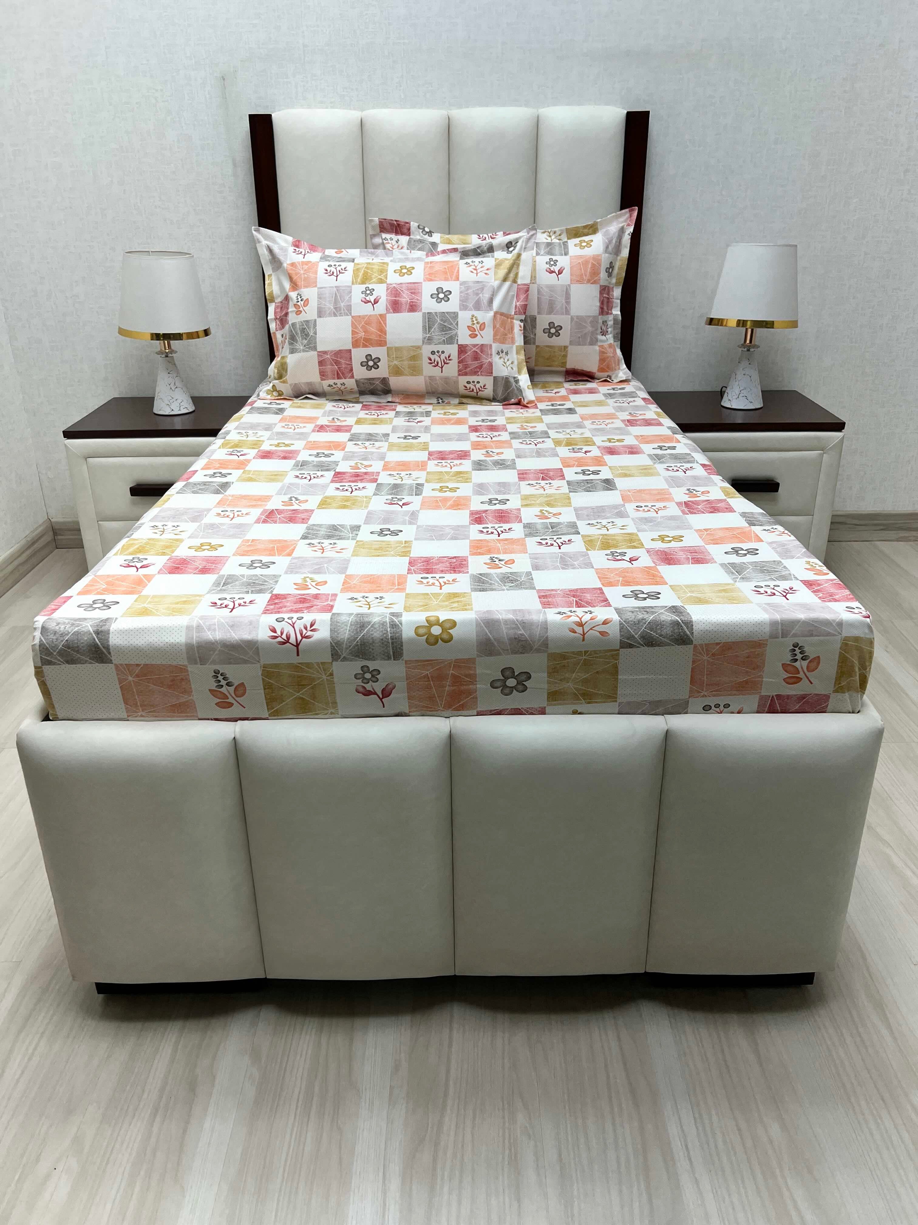 A-4659 - Pure Cotton 180 TC Single Bedsheet (173X236) with Two Pillow Covers (43X69)