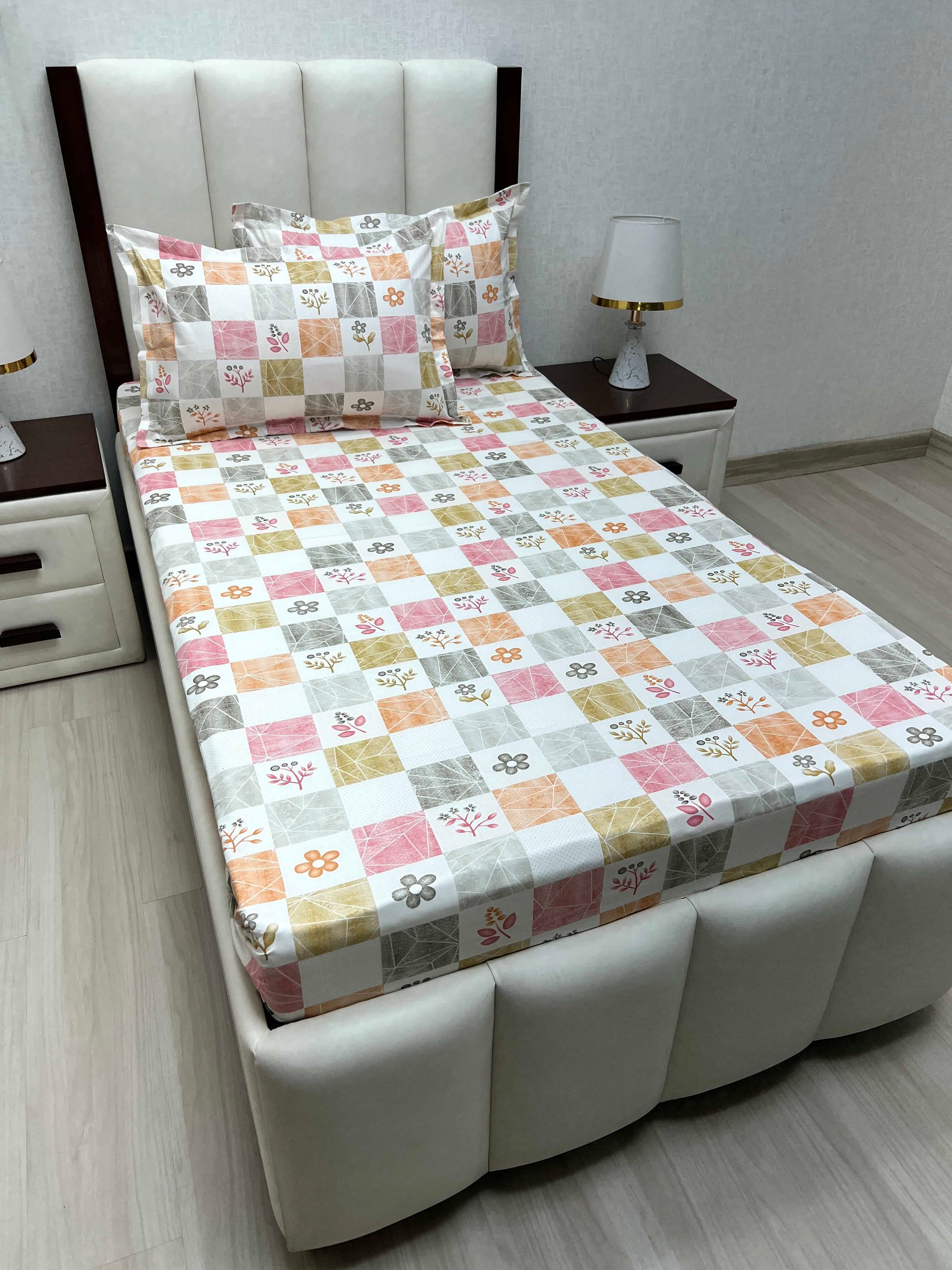 A-4660 - Pure Cotton 180 TC Single Bedsheet (173X236) with Two Pillow Covers (43X69)