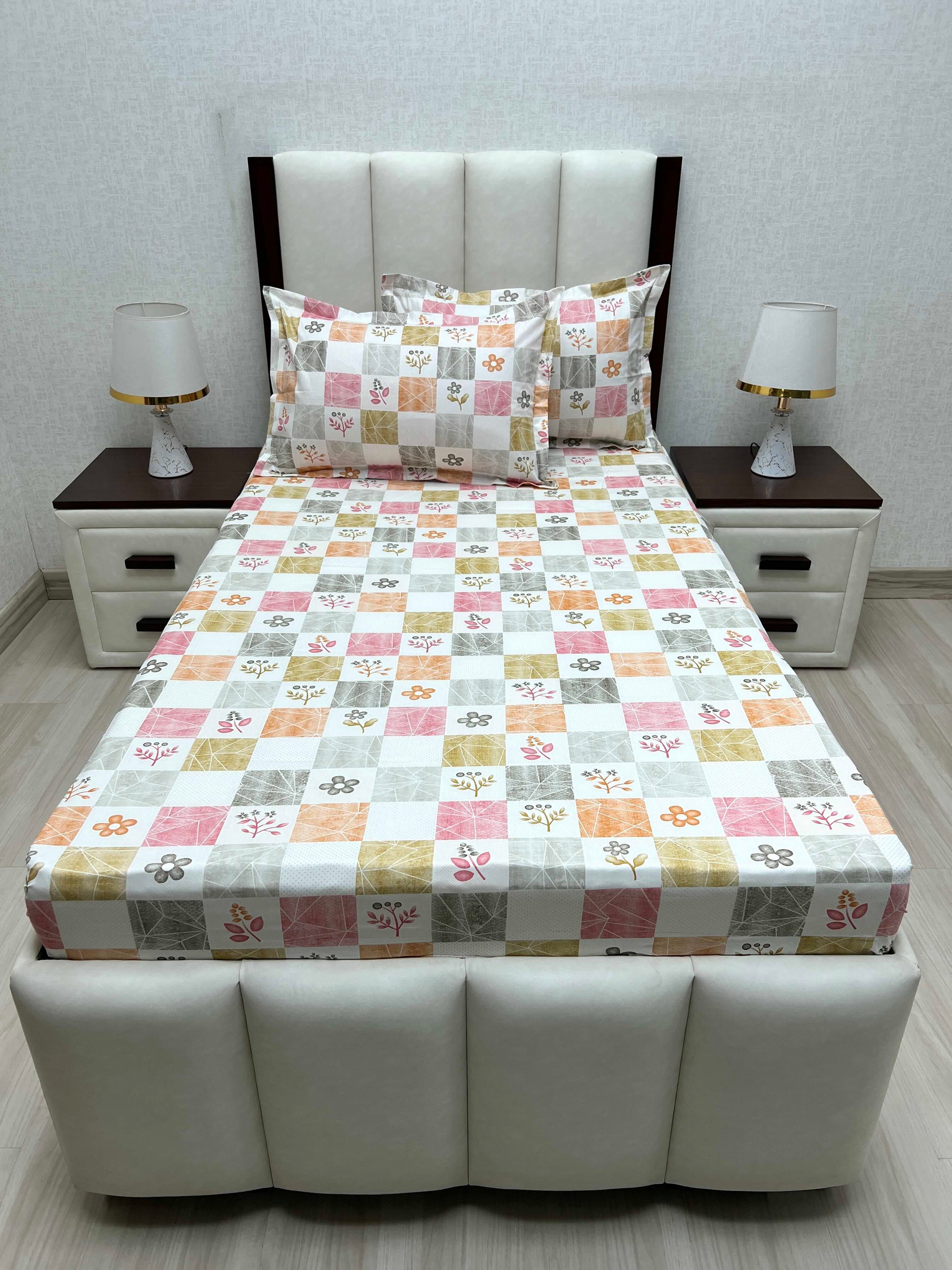 A-4660 - Pure Cotton 180 TC Single Bedsheet (173X236) with Two Pillow Covers (43X69)