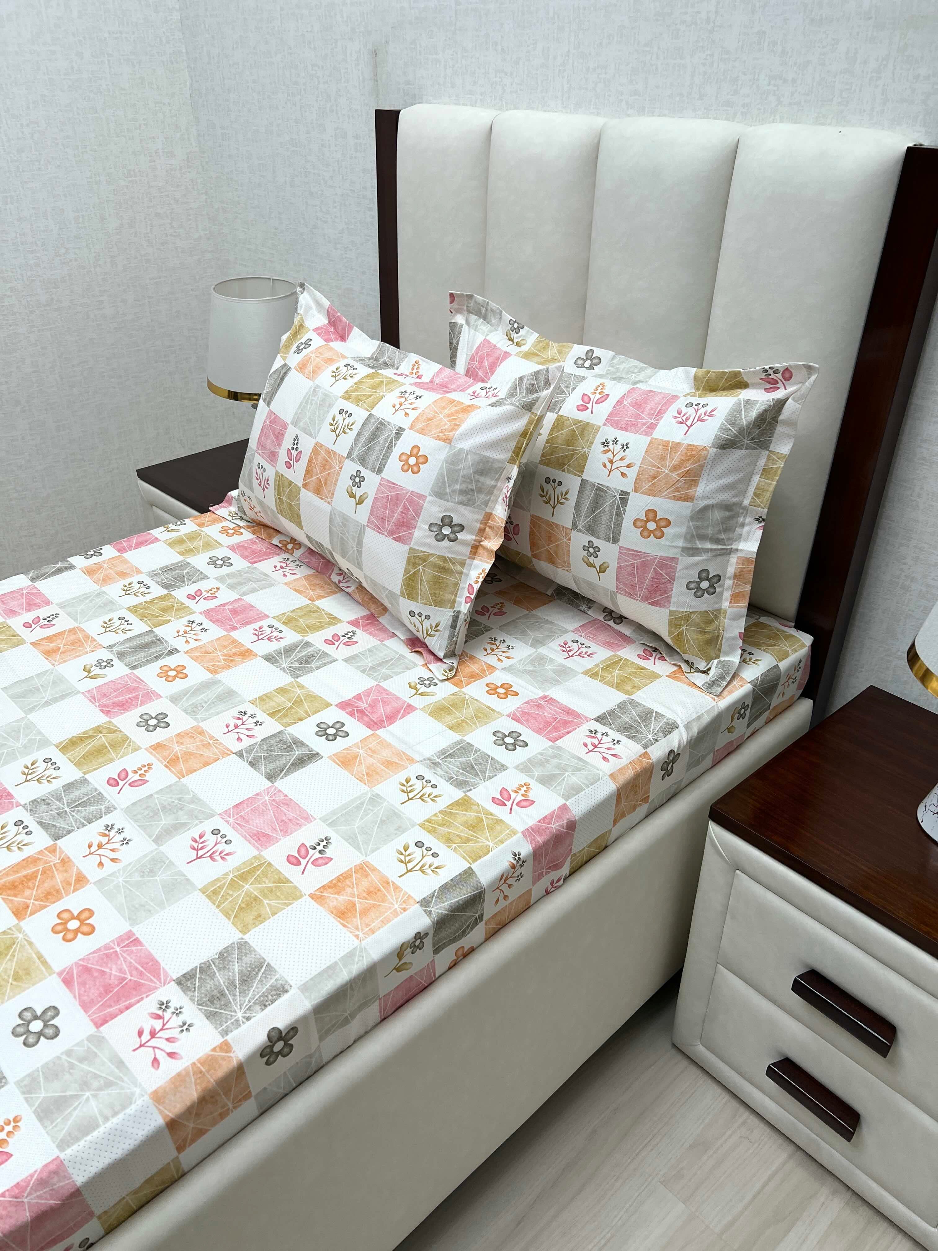 A-4660 - Pure Cotton 180 TC Single Bedsheet (173X236) with Two Pillow Covers (43X69)