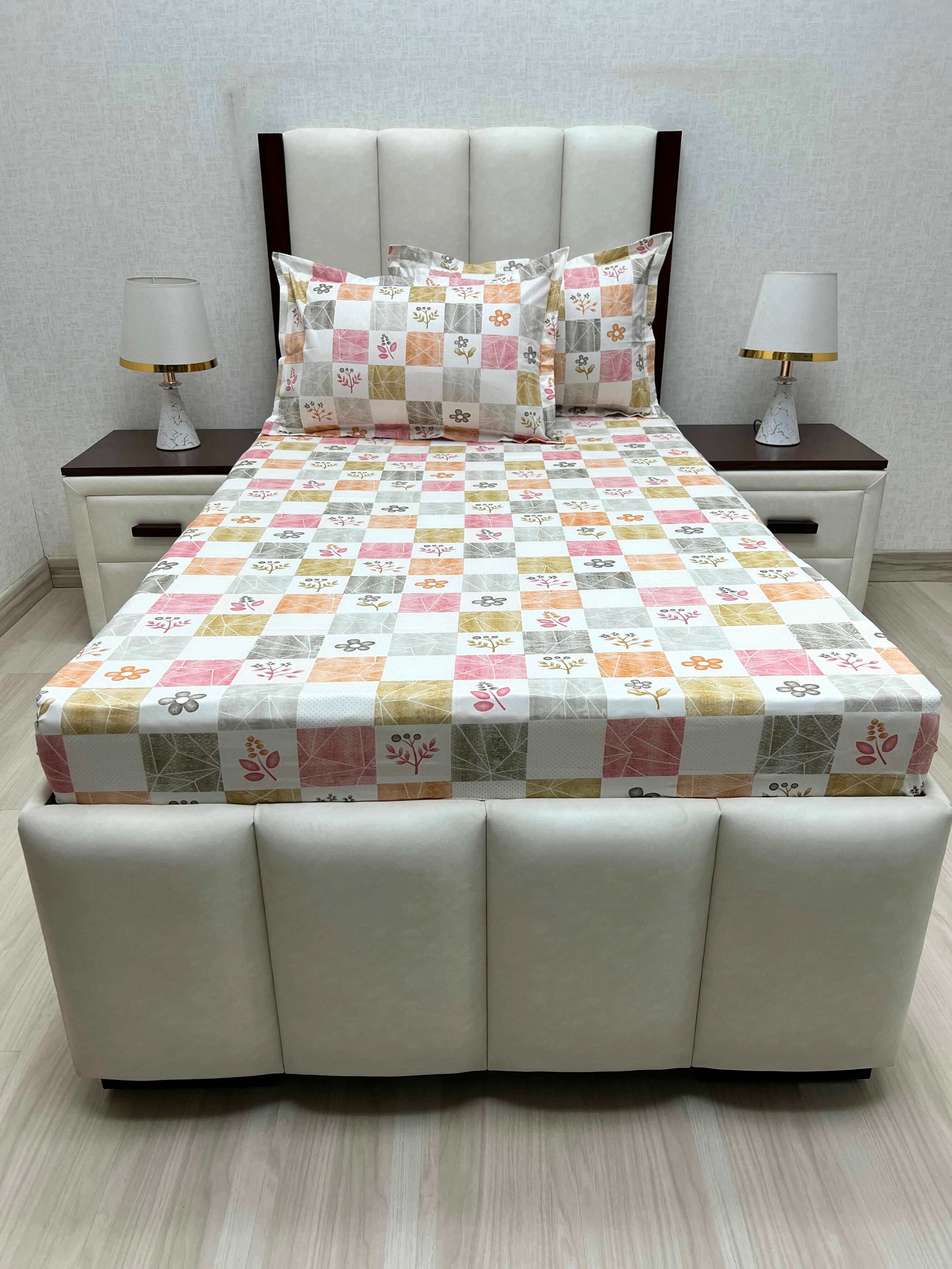 A-4660 - Pure Cotton 180 TC Single Bedsheet (173X236) with Two Pillow Covers (43X69)