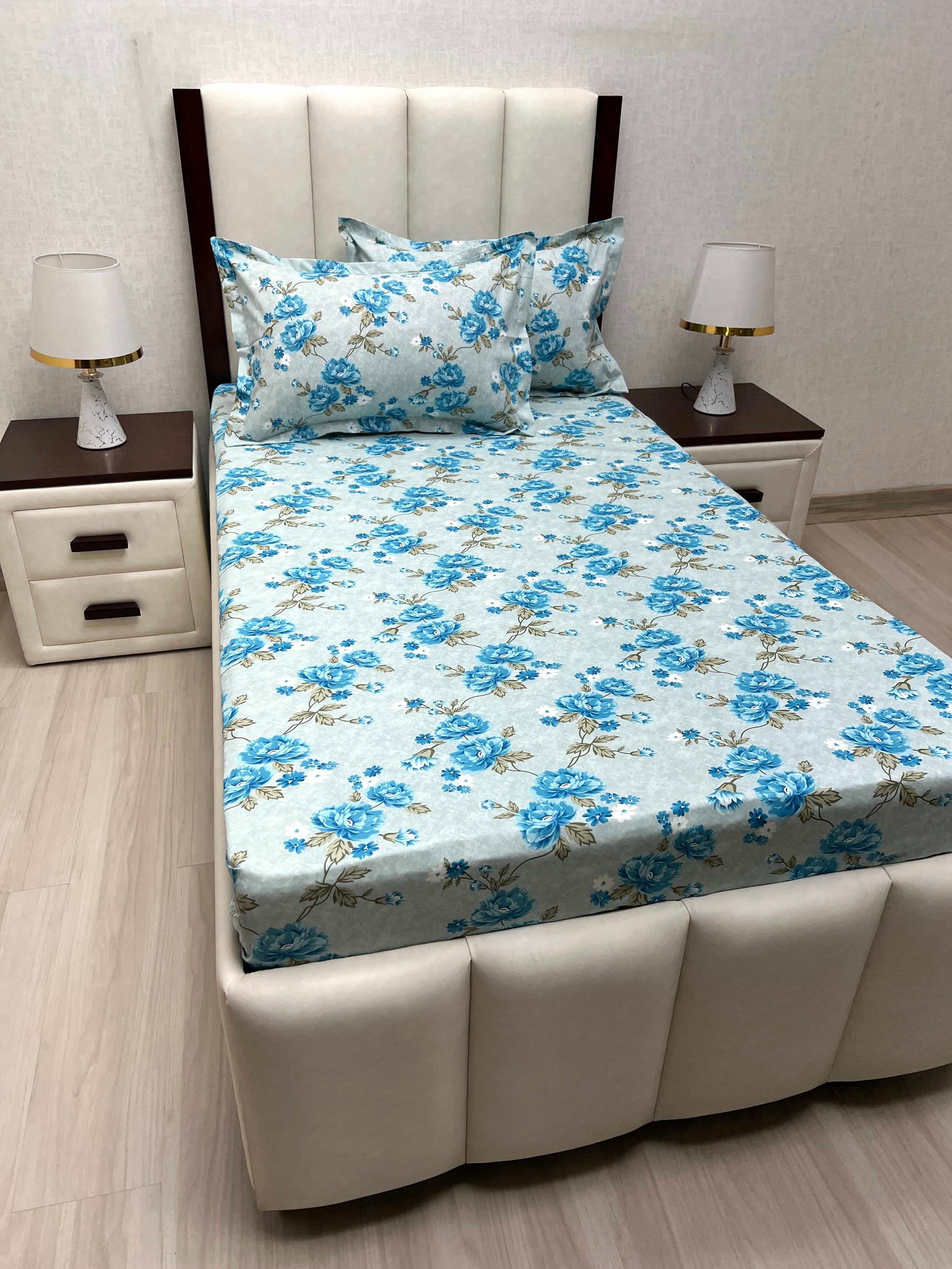 A-4661 - Pure Cotton 180 TC Single Bedsheet (173X236) with Two Pillow Covers (43X69)