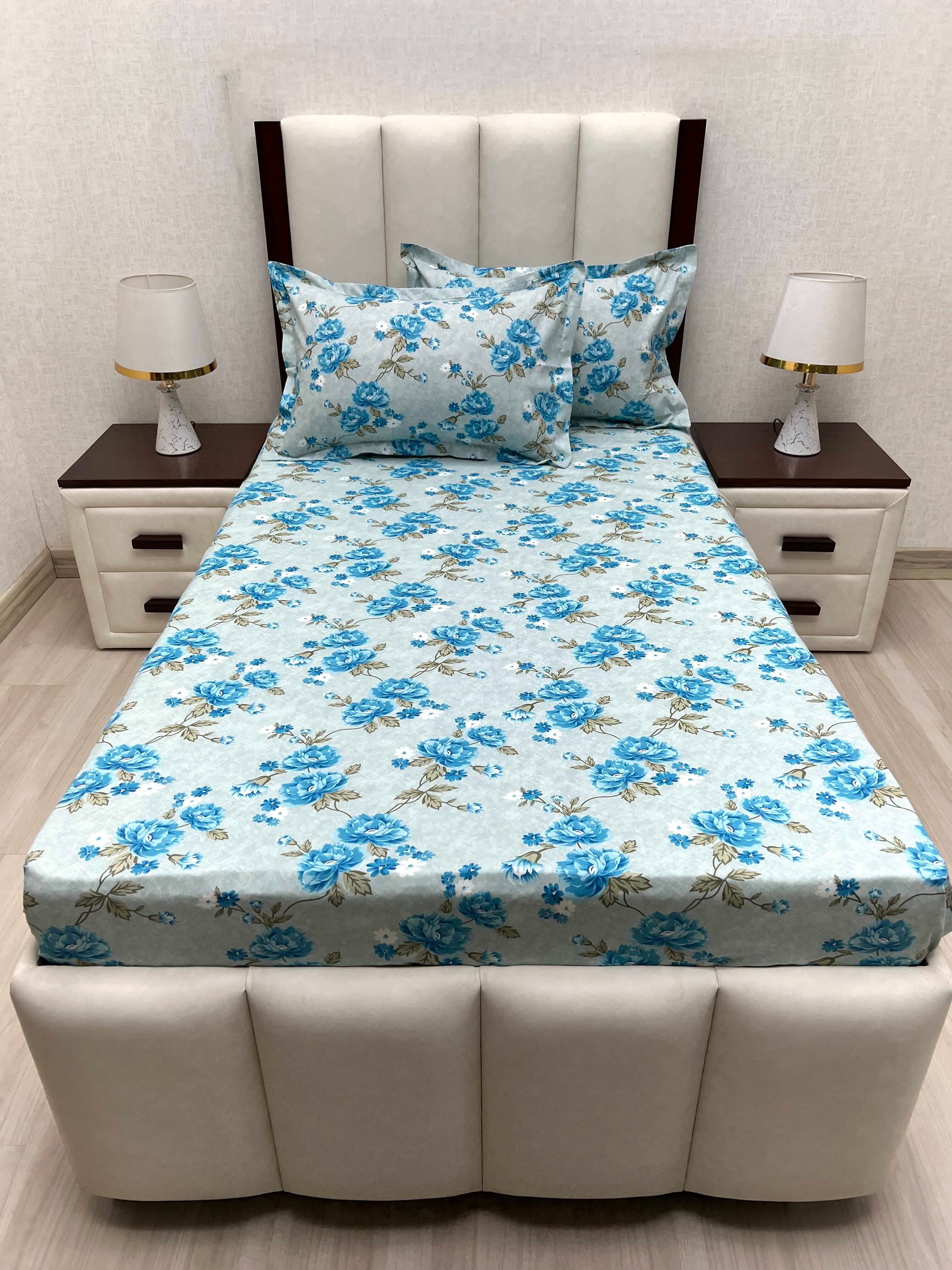 A-4661 - Pure Cotton 180 TC Single Bedsheet (173X236) with Two Pillow Covers (43X69)