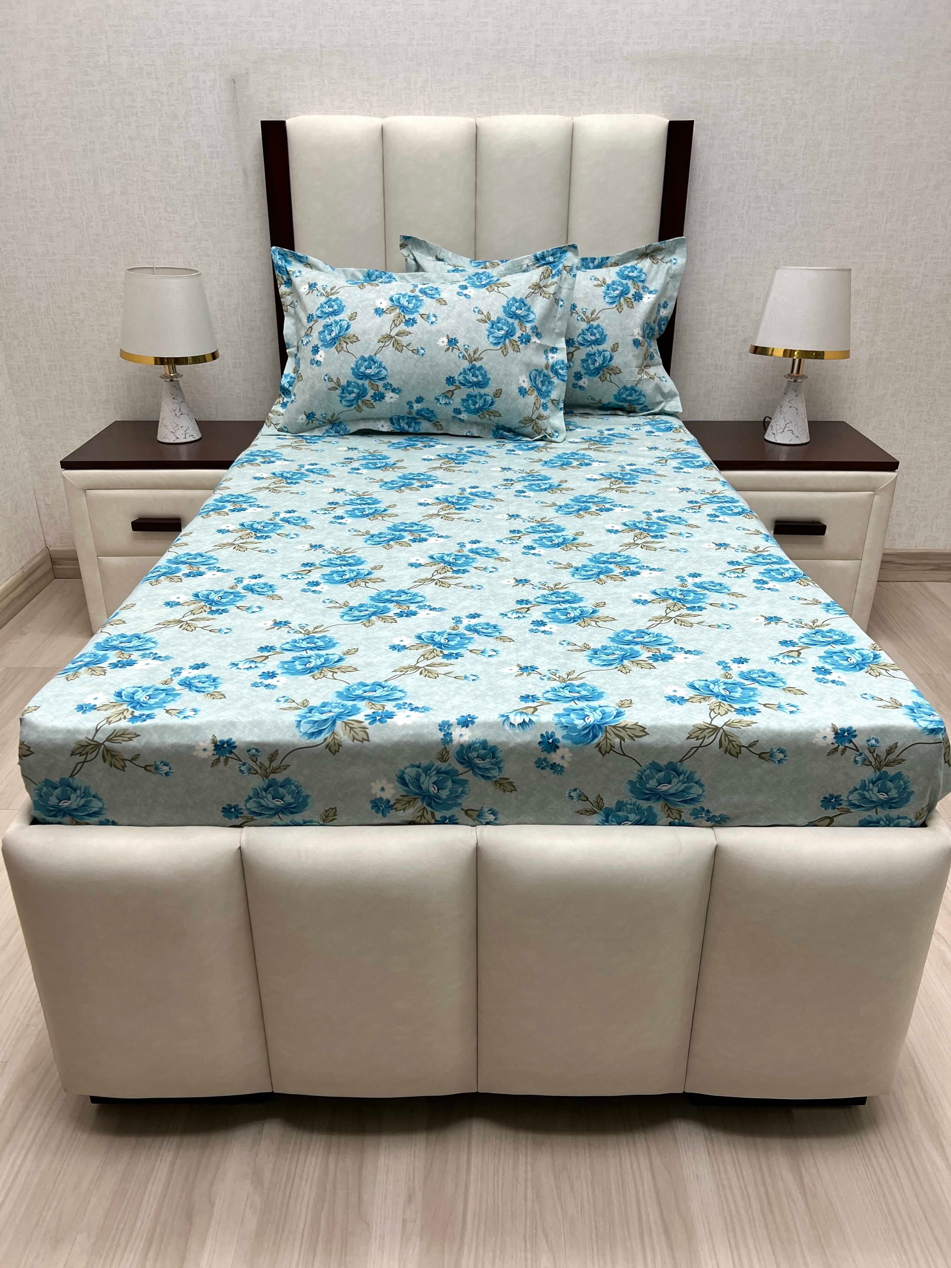 A-4661 - Pure Cotton 180 TC Single Bedsheet (173X236) with Two Pillow Covers (43X69)