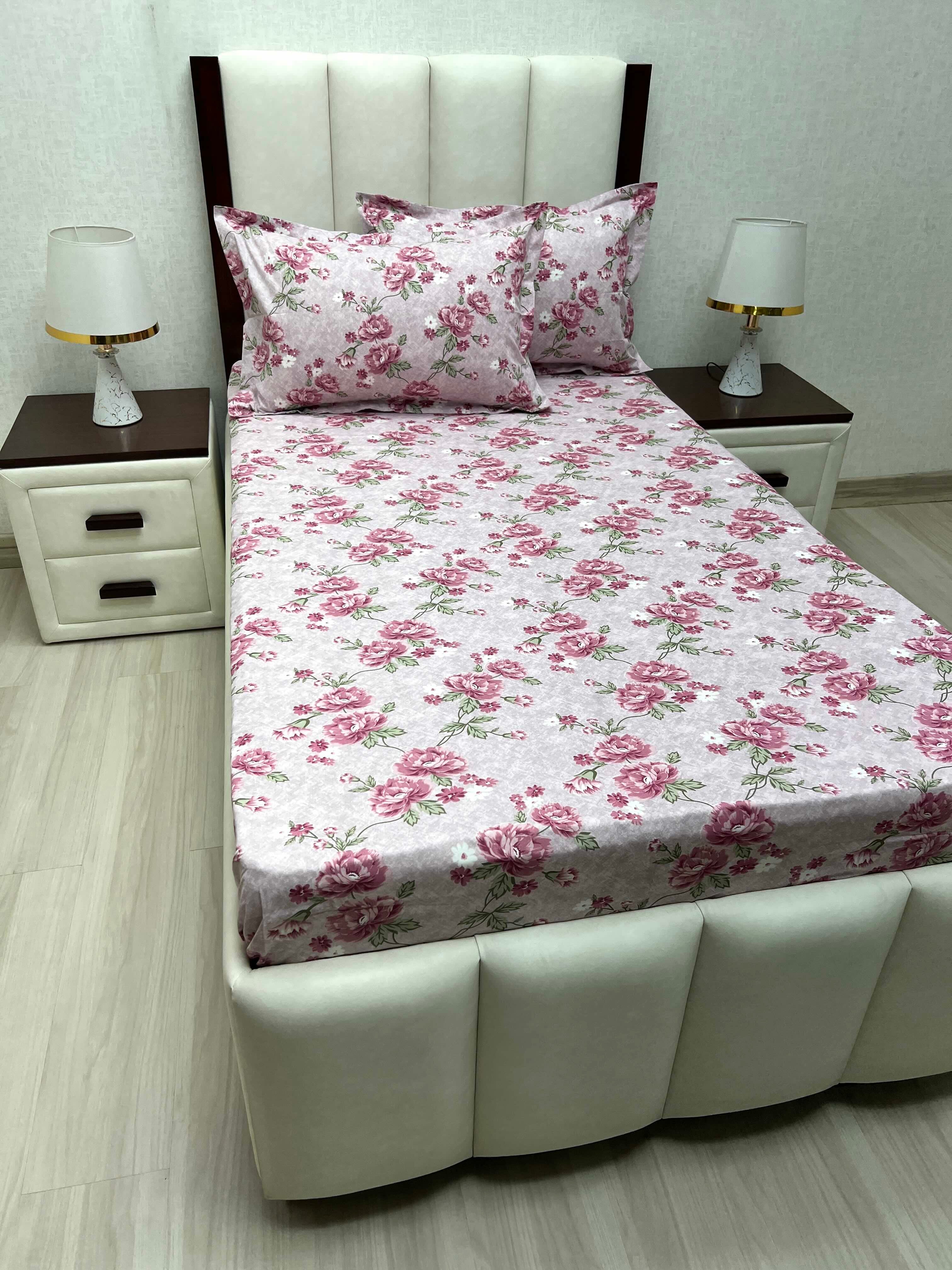 A-4662 - Pure Cotton 180 TC Single Bedsheet (173X236) with Two Pillow Covers (43X69)