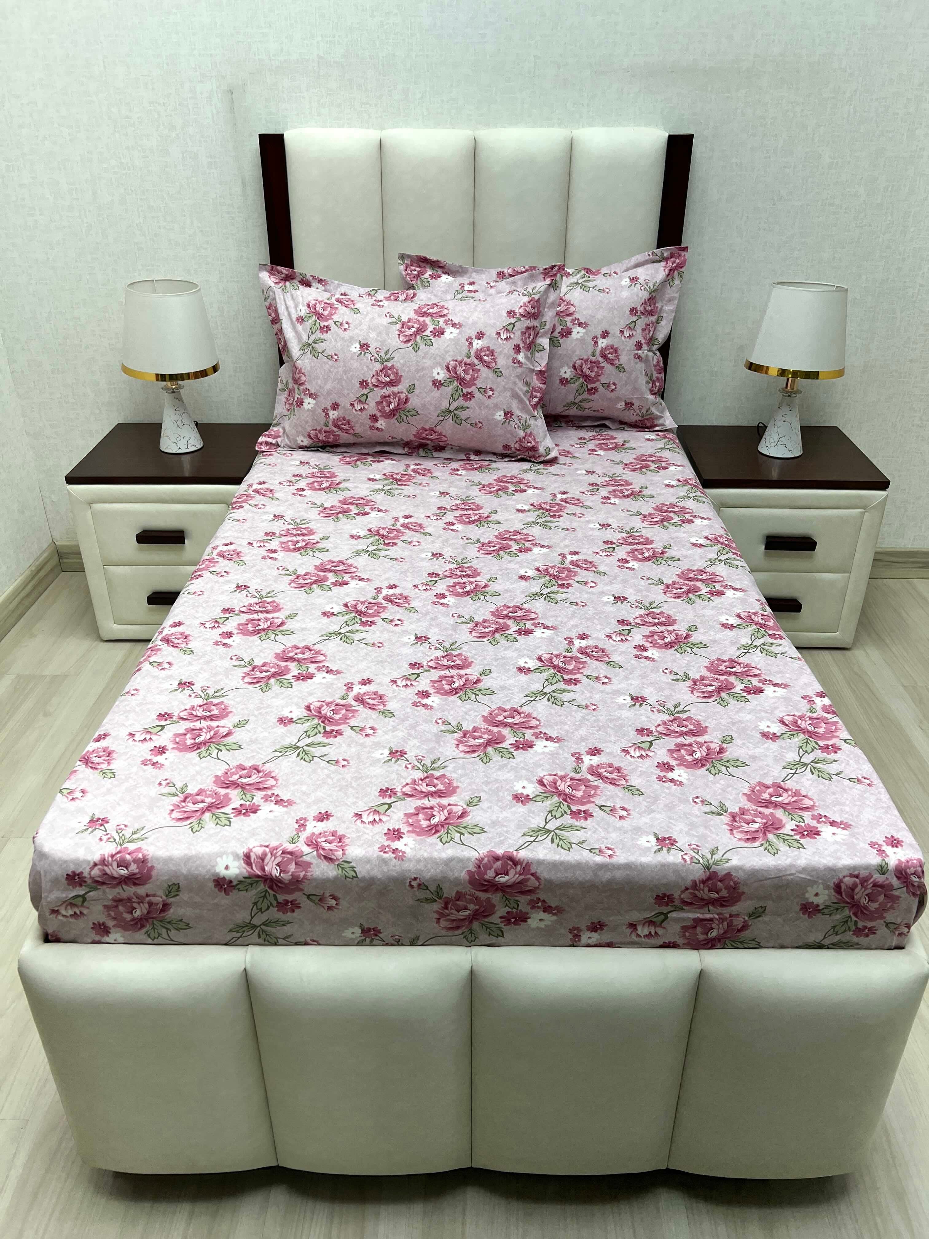 A-4662 - Pure Cotton 180 TC Single Bedsheet (173X236) with Two Pillow Covers (43X69)