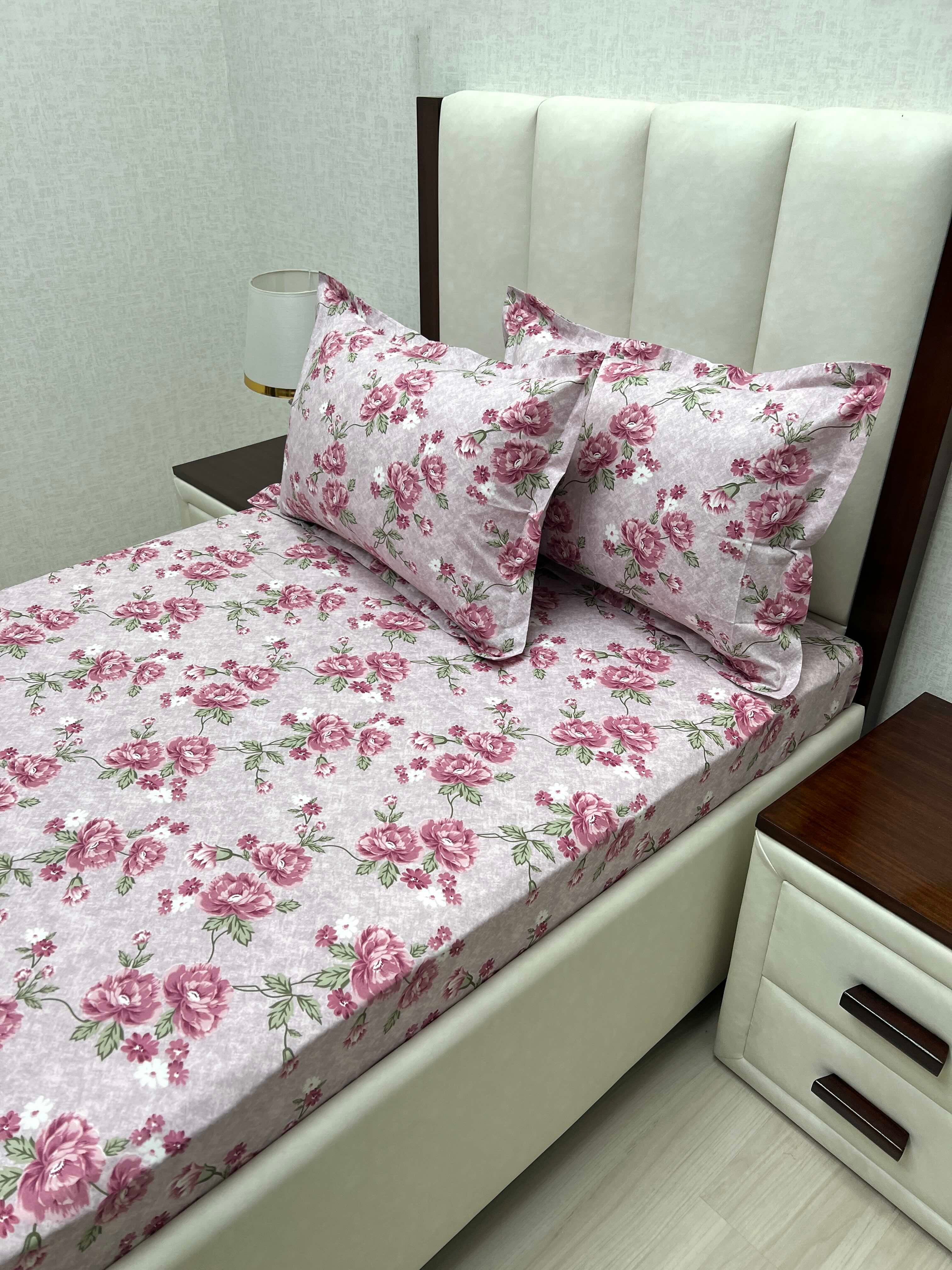 A-4662 - Pure Cotton 180 TC Single Bedsheet (173X236) with Two Pillow Covers (43X69)