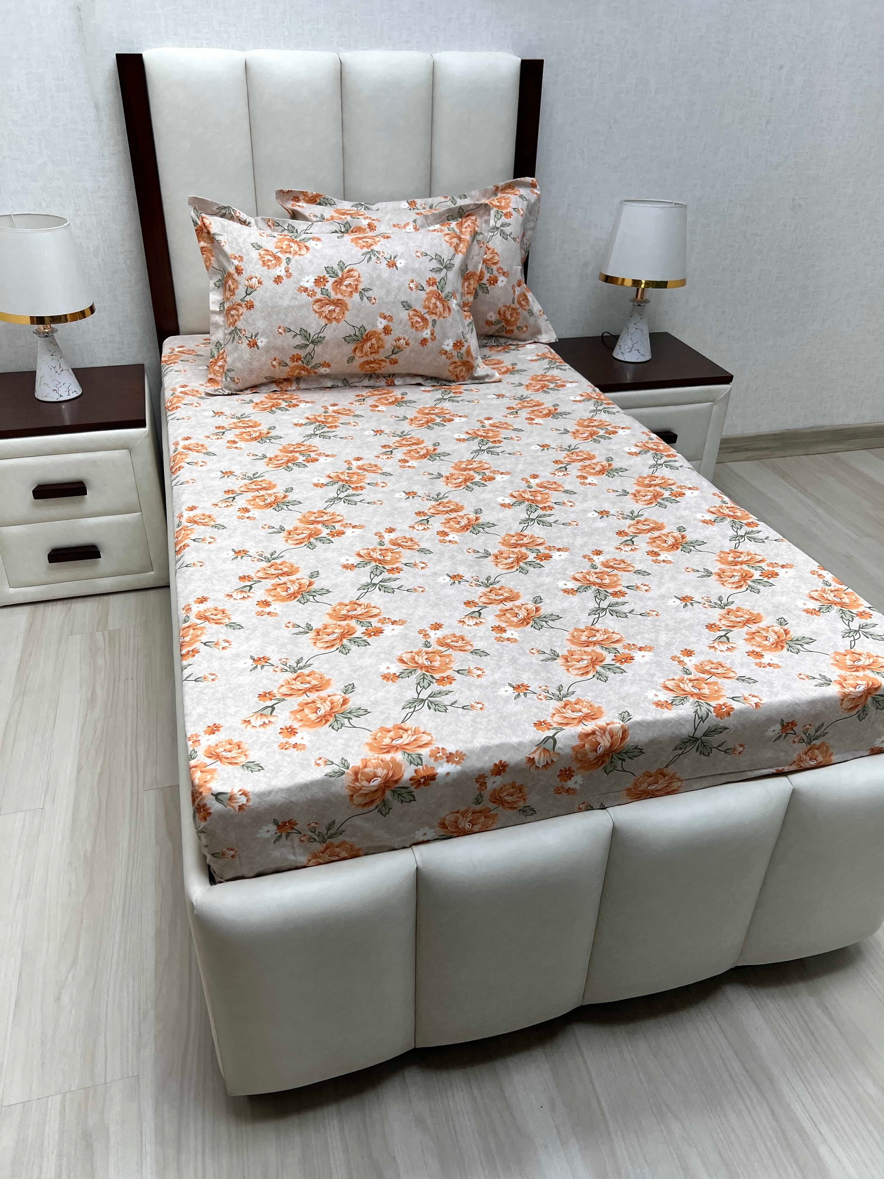 A-4664 - Pure Cotton 180 TC Single Bedsheet (173X236) with Two Pillow Covers (43X69)