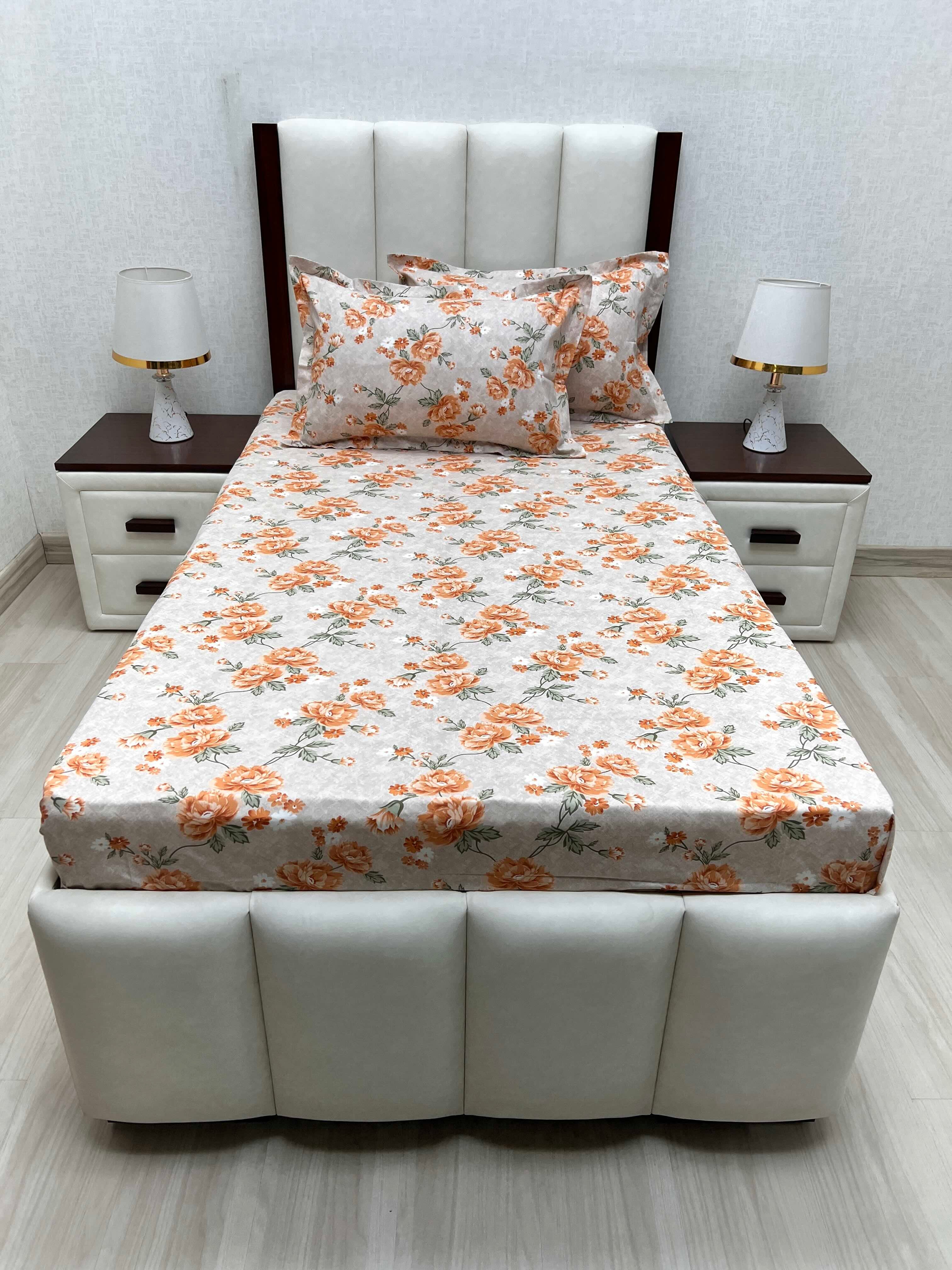 A-4664 - Pure Cotton 180 TC Single Bedsheet (173X236) with Two Pillow Covers (43X69)