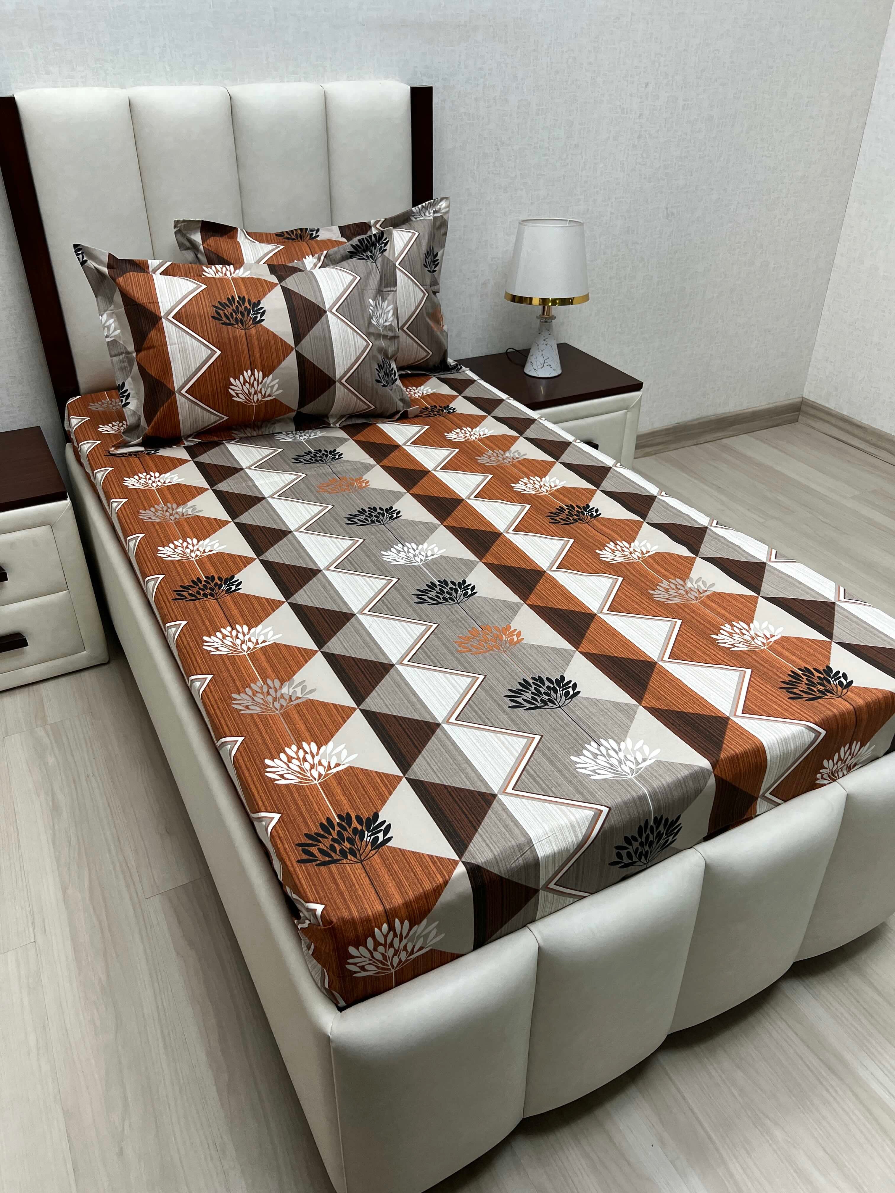 A-4665 - Pure Cotton 180 TC Single Bedsheet (173X236) with Two Pillow Covers (43X69)