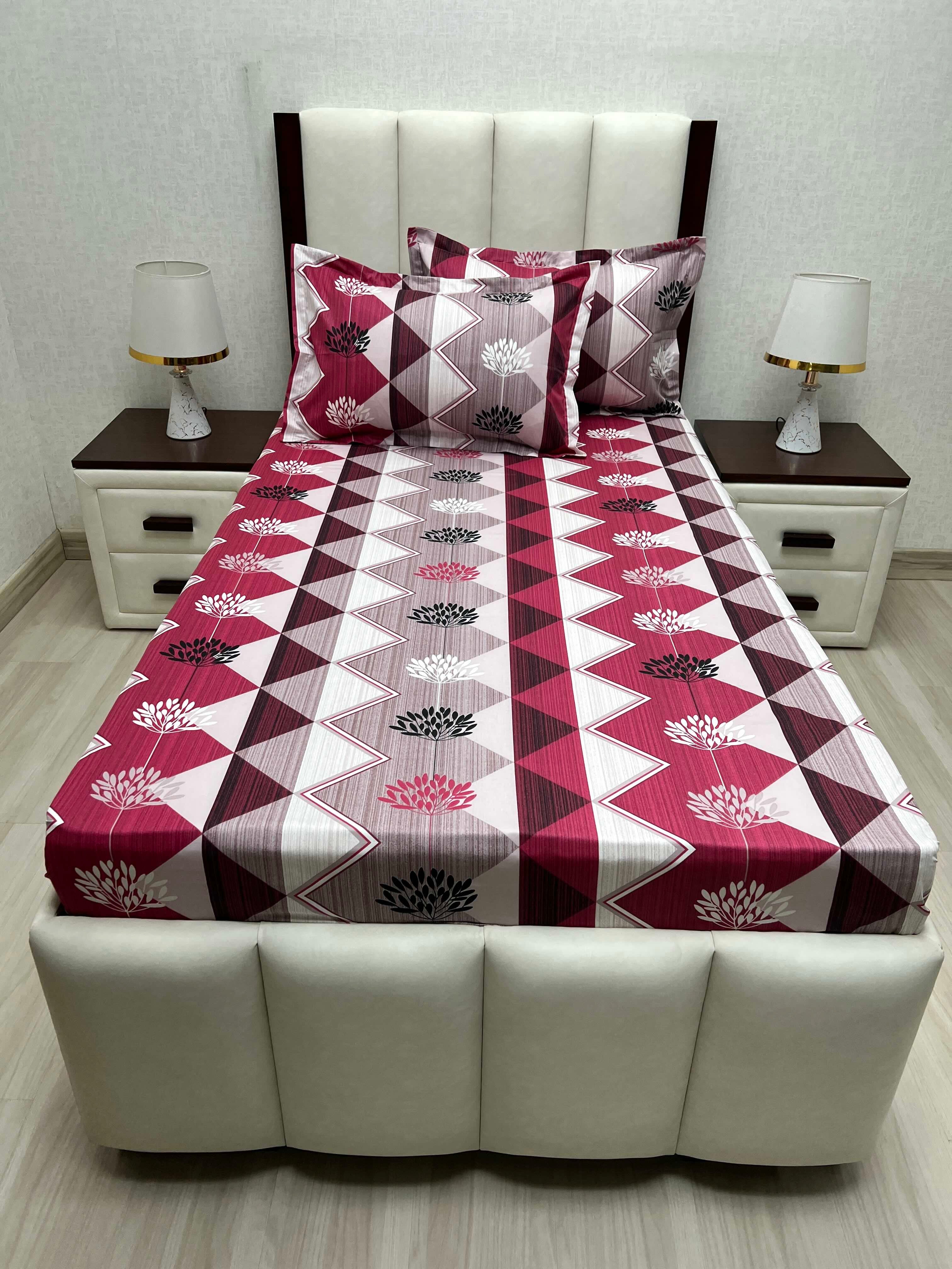 A-4666 - Pure Cotton 180 TC Single Bedsheet (173X236) with Two Pillow Covers (43X69)