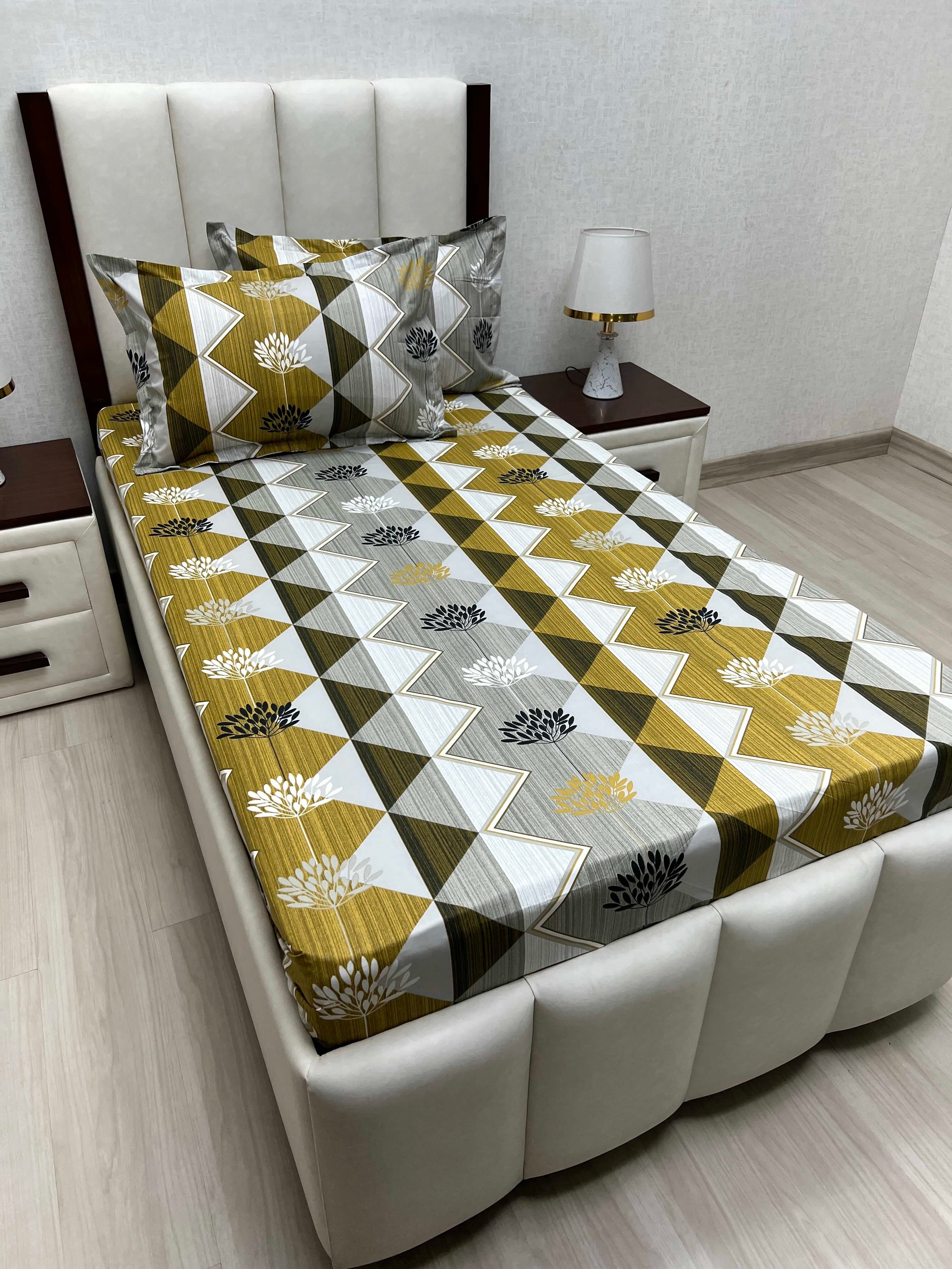 A-4667 - Pure Cotton 180 TC Single Bedsheet (173X236) with Two Pillow Covers (43X69)