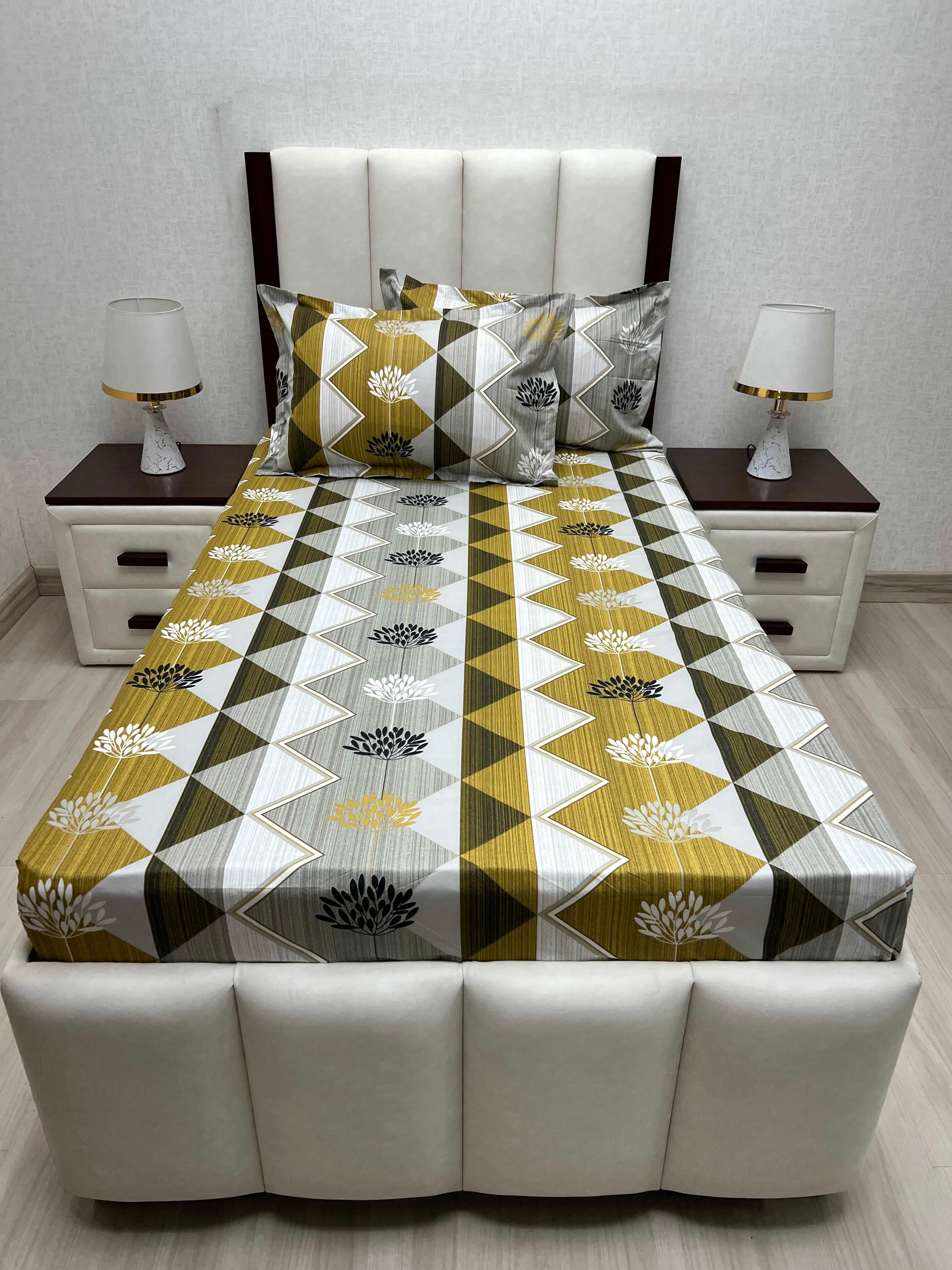 A-4667 - Pure Cotton 180 TC Single Bedsheet (173X236) with Two Pillow Covers (43X69)