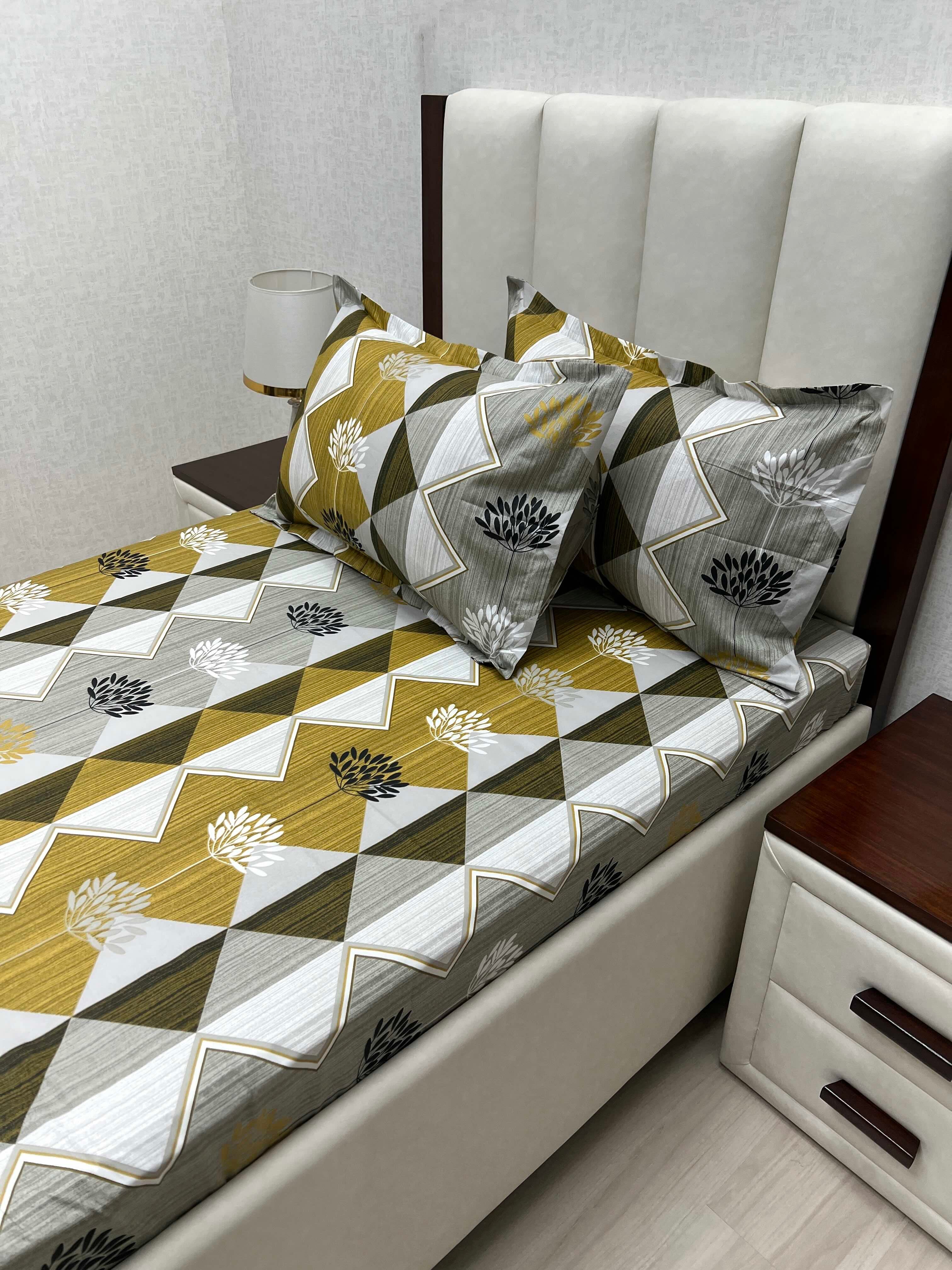 A-4667 - Pure Cotton 180 TC Single Bedsheet (173X236) with Two Pillow Covers (43X69)