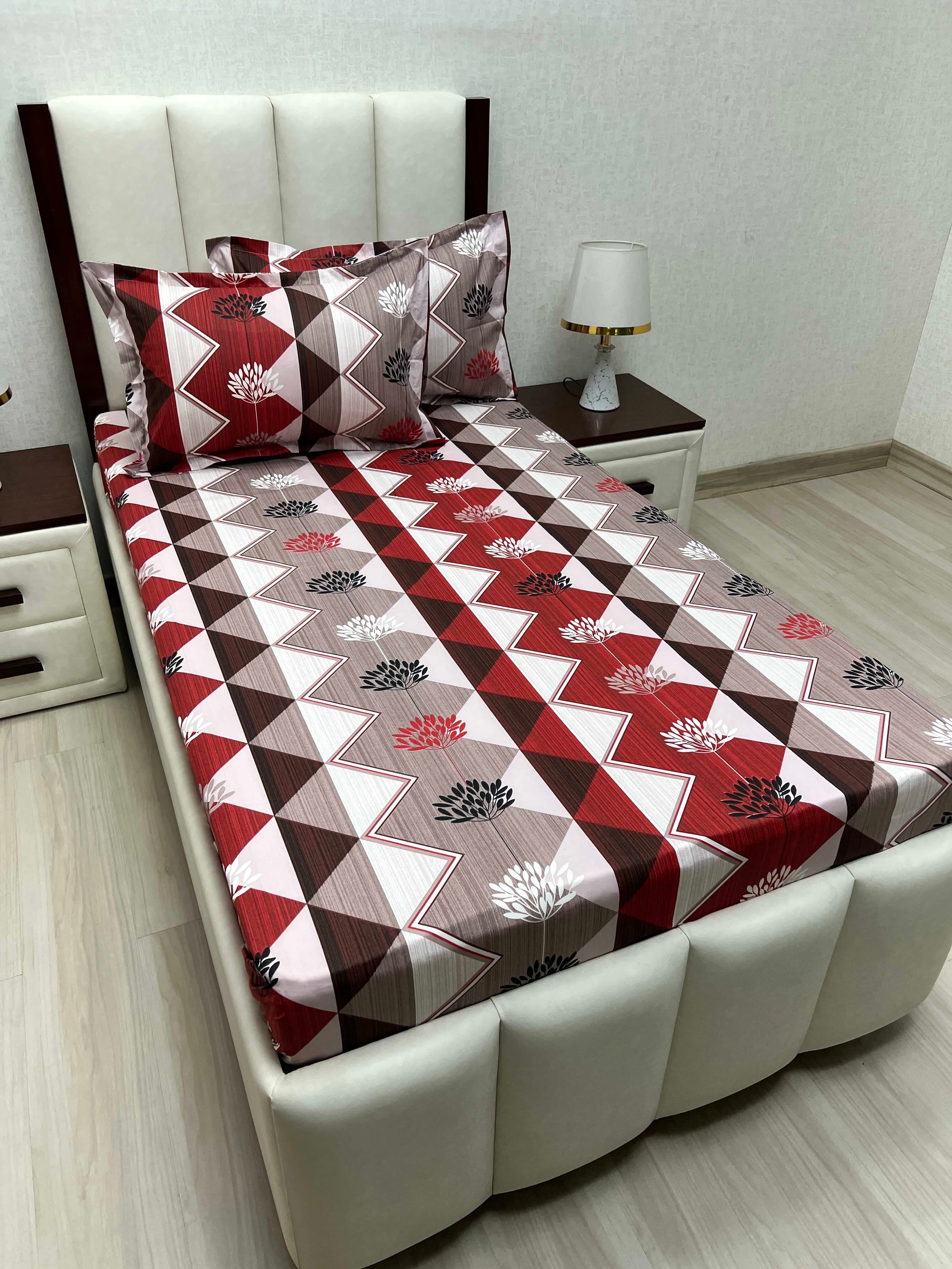 A-4668 - Pure Cotton 180 TC Single Bedsheet (173X236) with Two Pillow Covers (43X69)