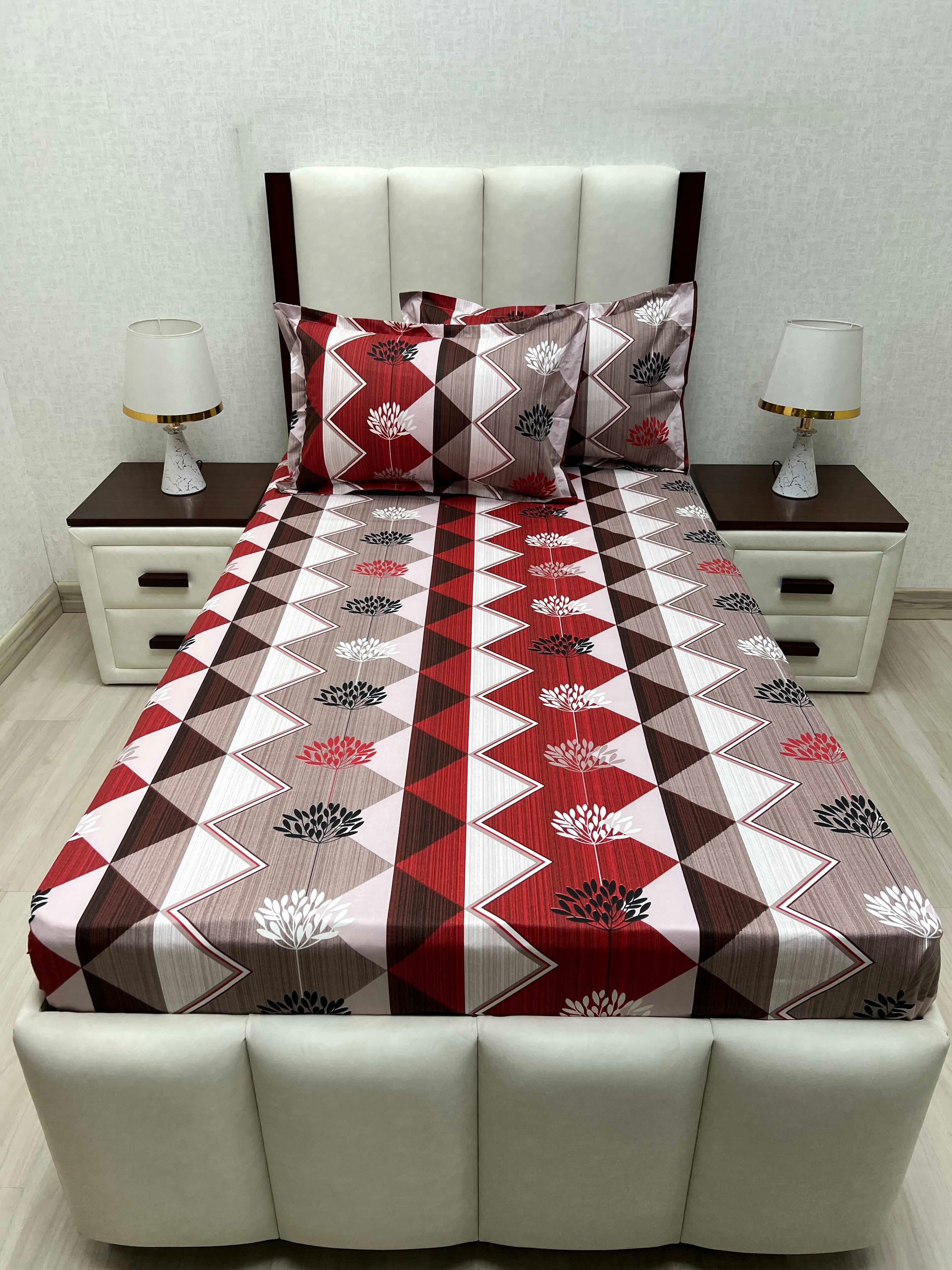 A-4668 - Pure Cotton 180 TC Single Bedsheet (173X236) with Two Pillow Covers (43X69)