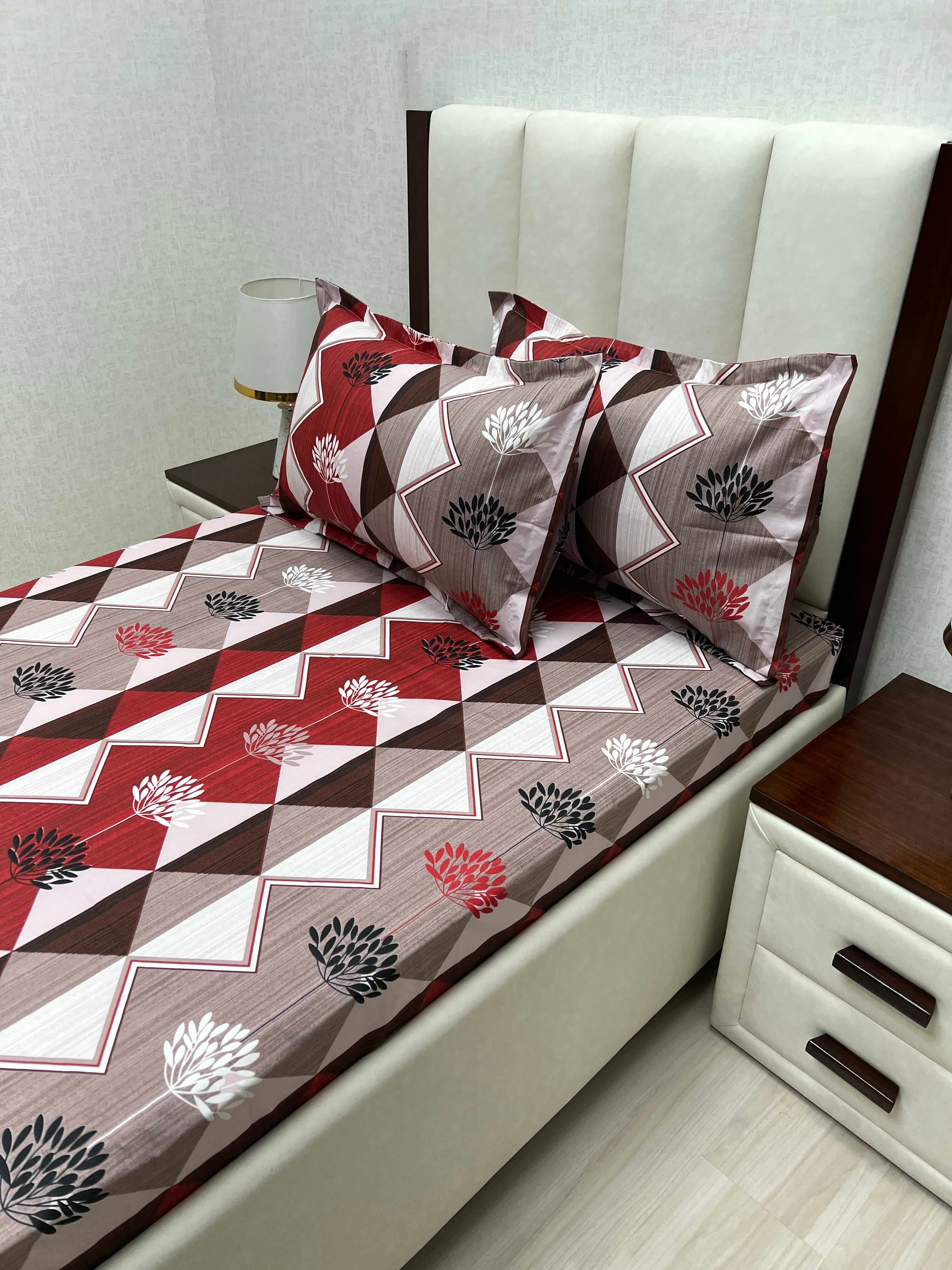 A-4668 - Pure Cotton 180 TC Single Bedsheet (173X236) with Two Pillow Covers (43X69)