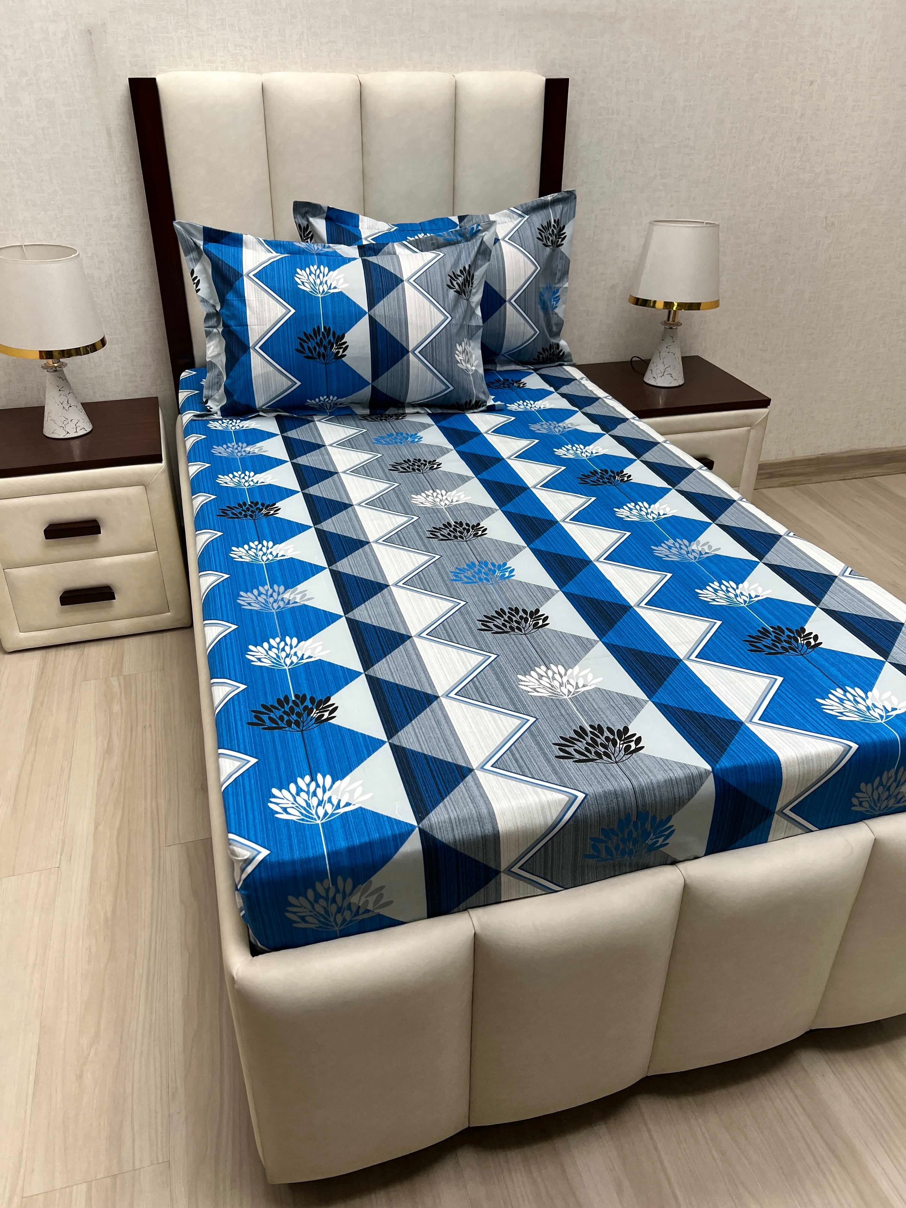 A-4669 - Pure Cotton 180 TC Single Bedsheet (173X236) with Two Pillow Covers (43X69)