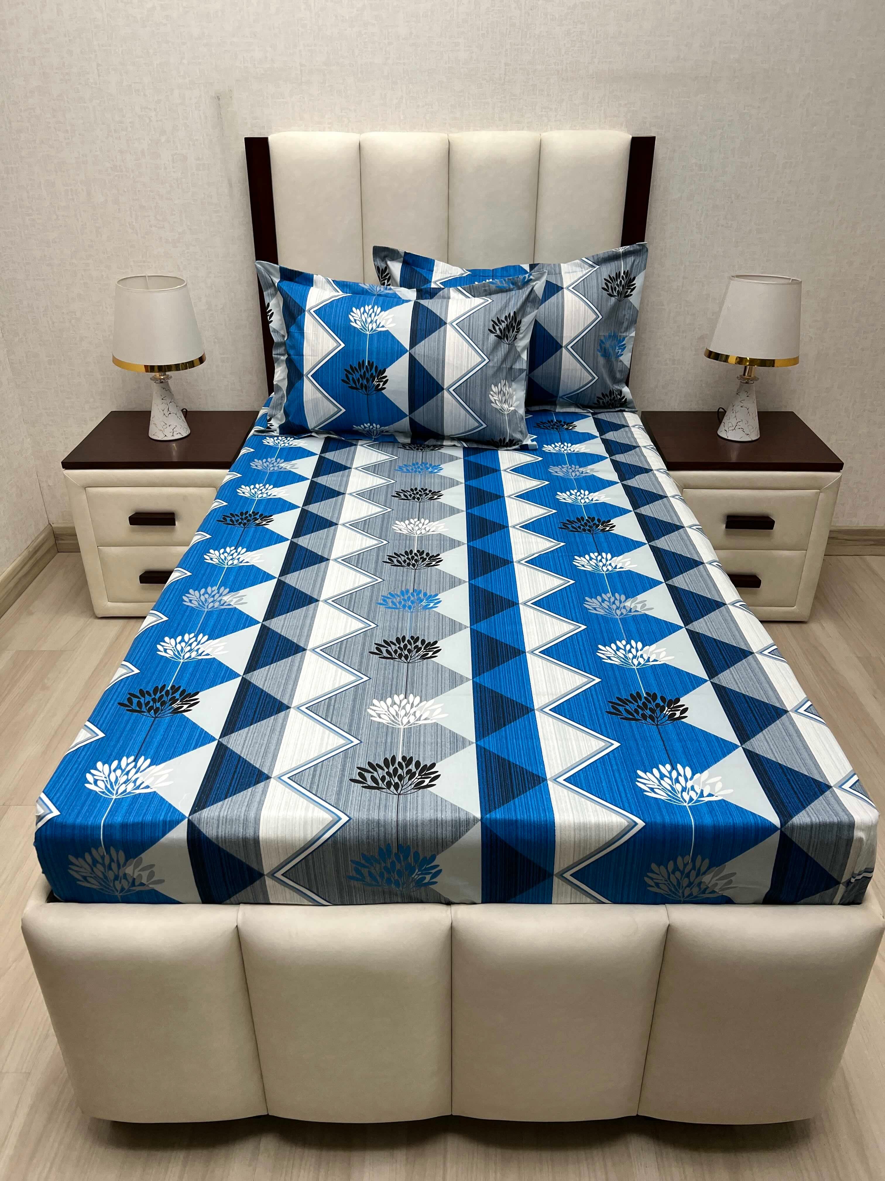 A-4669 - Pure Cotton 180 TC Single Bedsheet (173X236) with Two Pillow Covers (43X69)