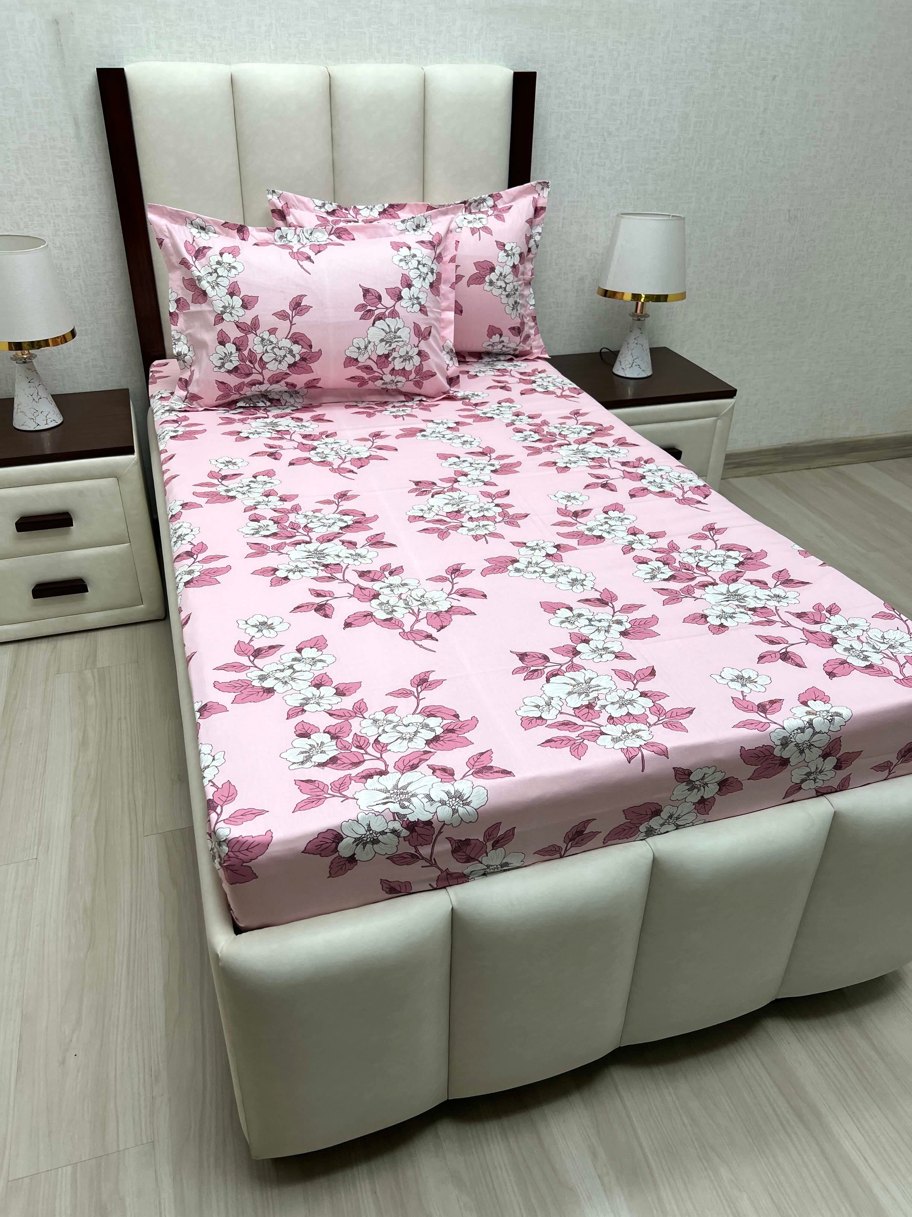 A-4670 - Pure Cotton 180 TC Single Bedsheet (173X236) with Two Pillow Covers (43X69)