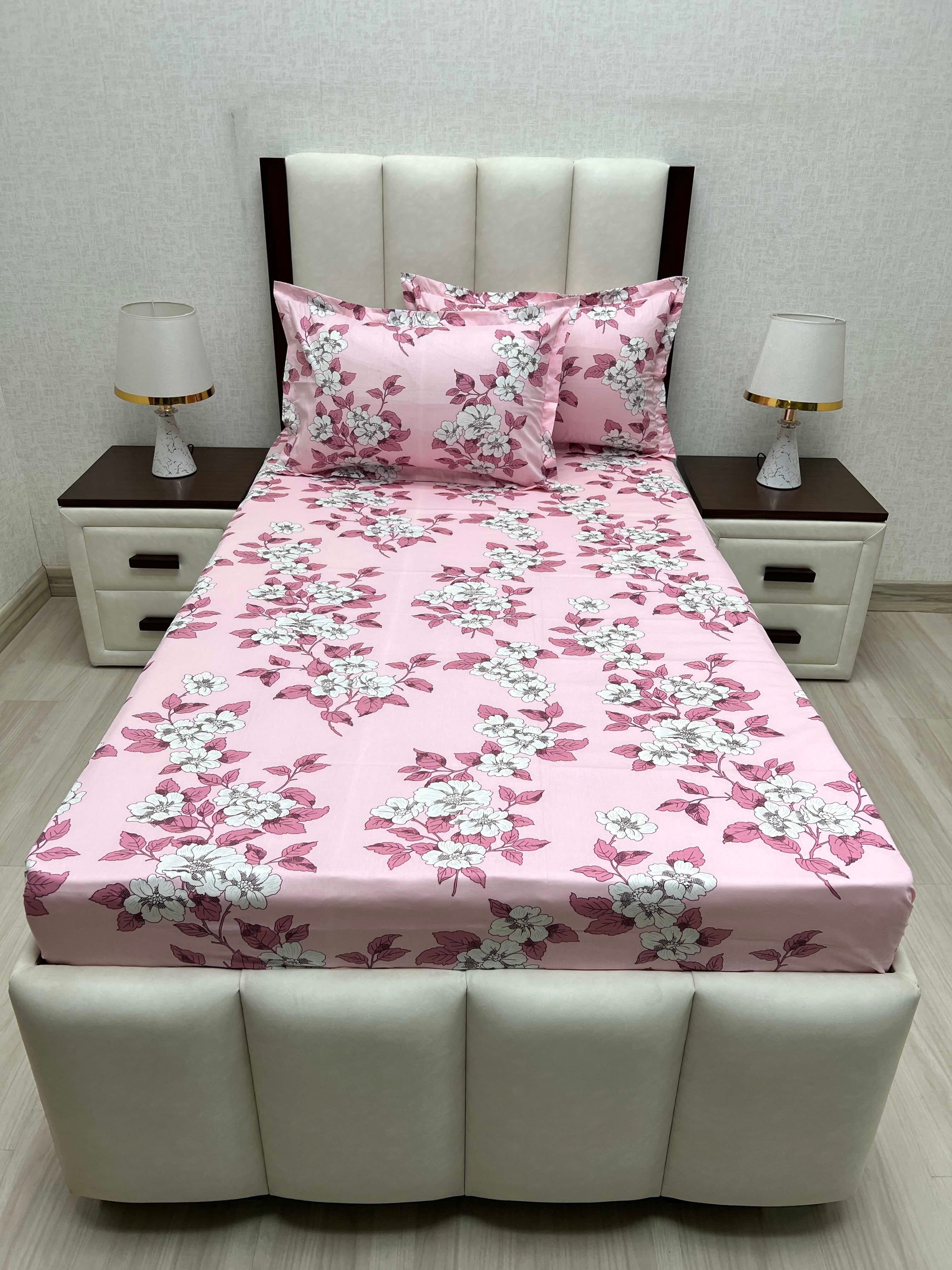 A-4670 - Pure Cotton 180 TC Single Bedsheet (173X236) with Two Pillow Covers (43X69)