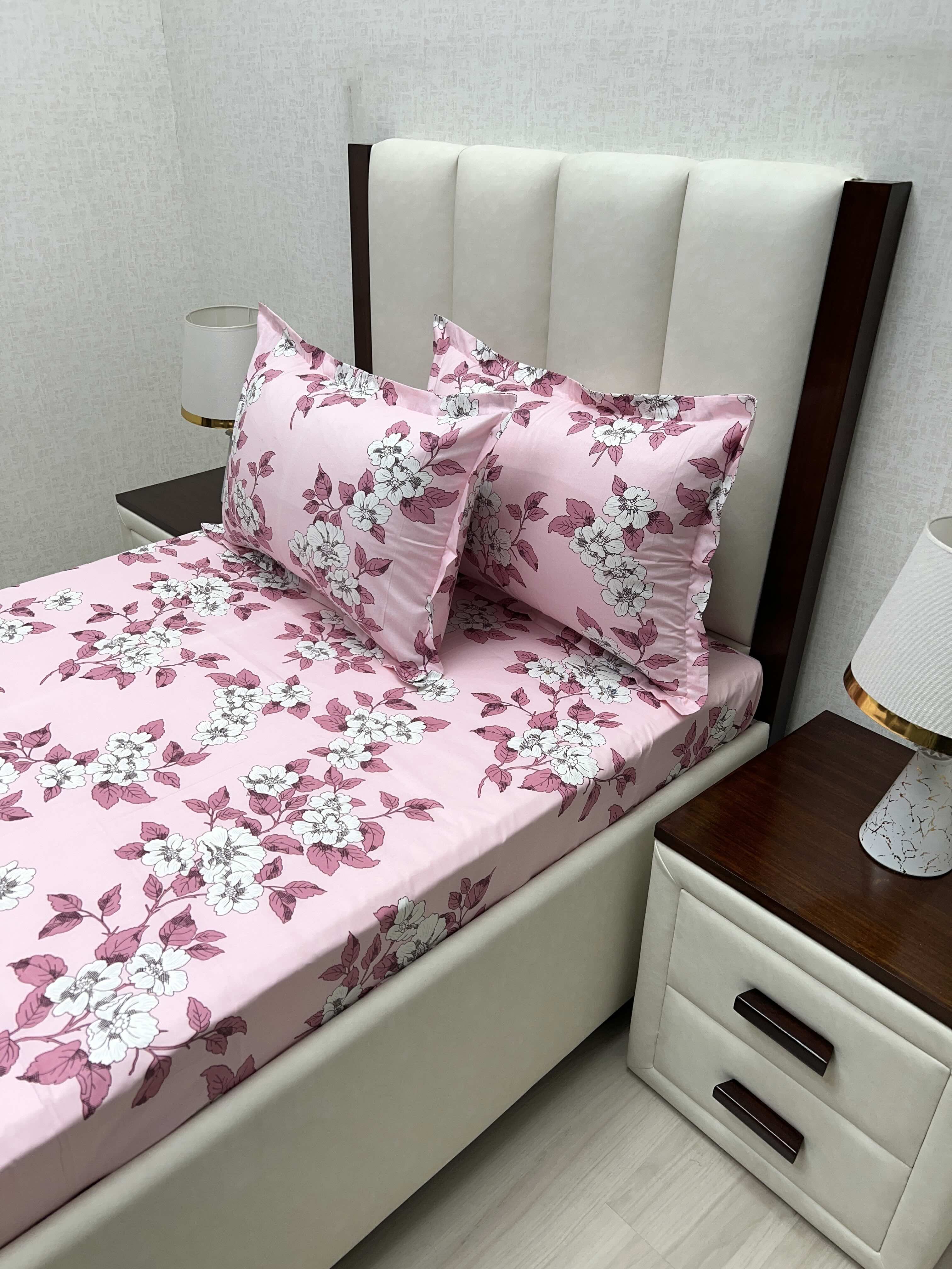 A-4670 - Pure Cotton 180 TC Single Bedsheet (173X236) with Two Pillow Covers (43X69)