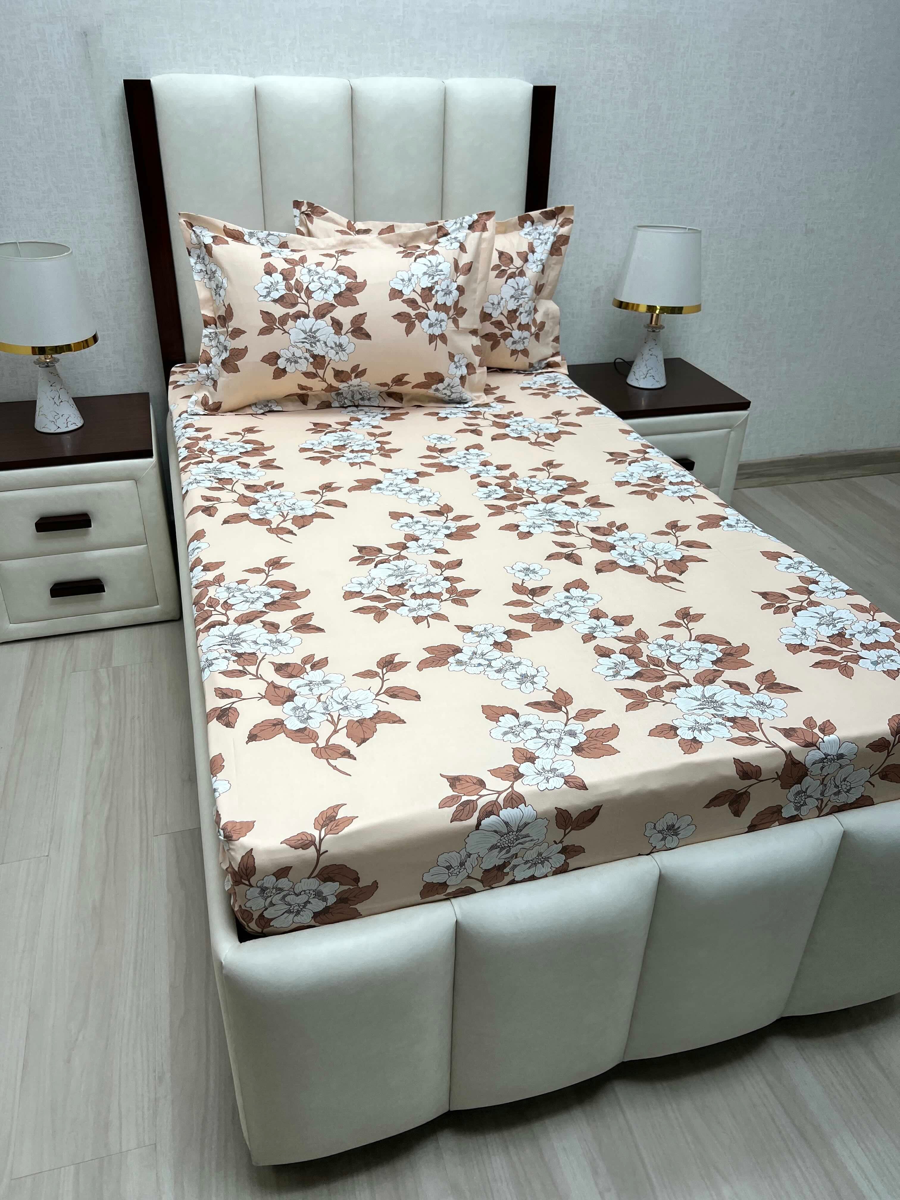 A-4671 - Pure Cotton 180 TC Single Bedsheet (173X236) with Two Pillow Covers (43X69)