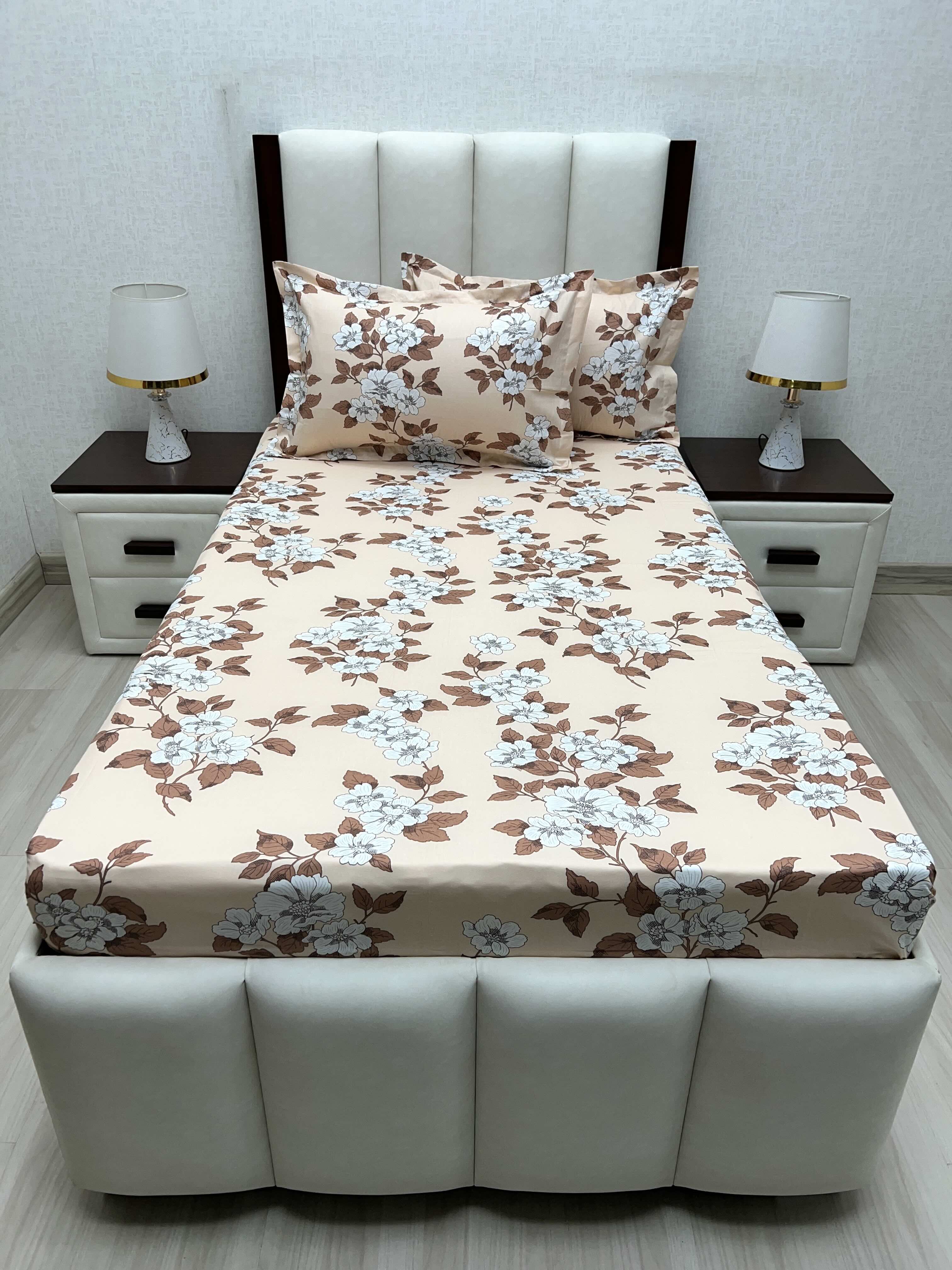 A-4671 - Pure Cotton 180 TC Single Bedsheet (173X236) with Two Pillow Covers (43X69)