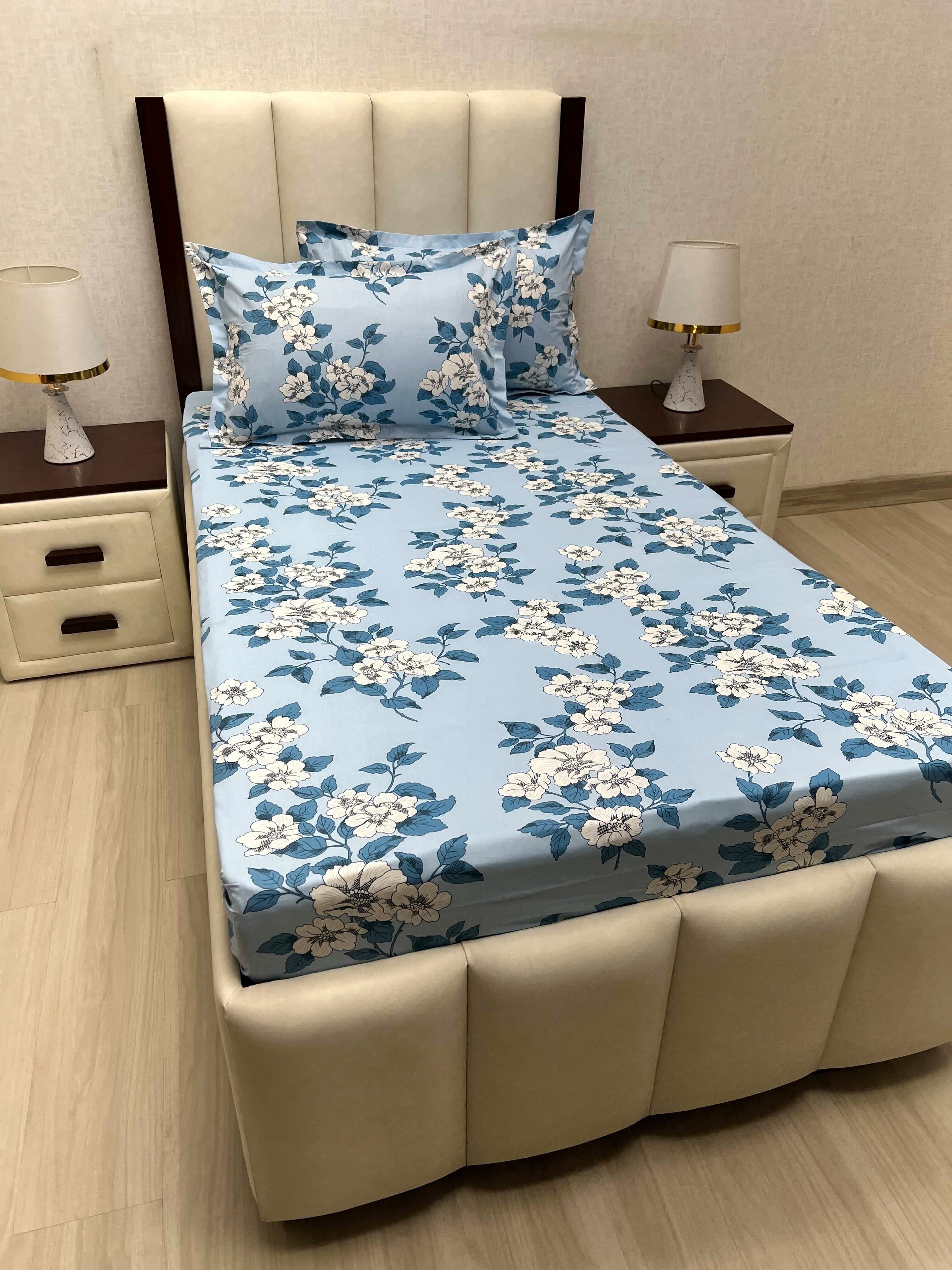 A-4672 - Pure Cotton 180 TC Single Bedsheet (173X236) with Two Pillow Covers (43X69)