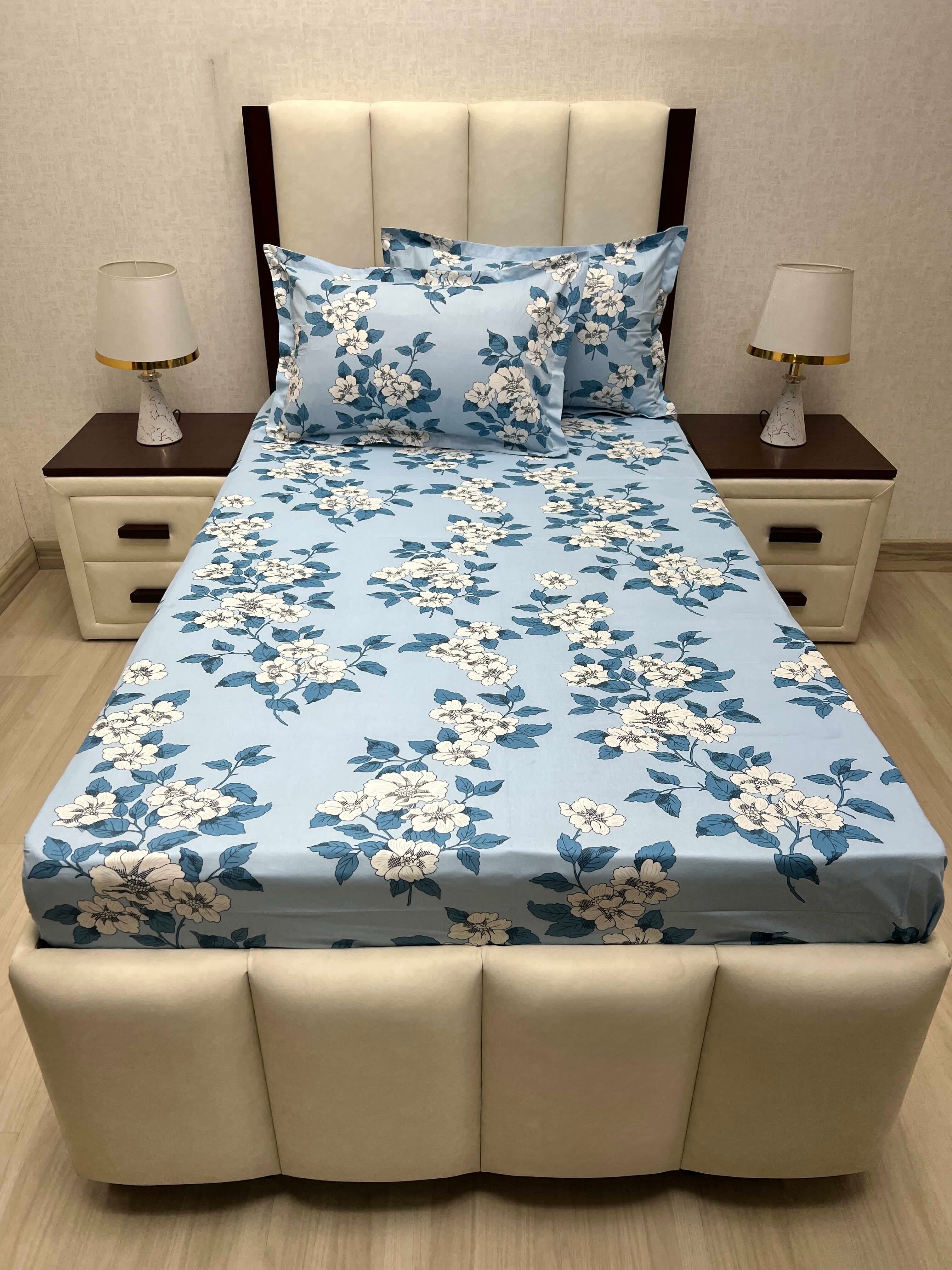 A-4672 - Pure Cotton 180 TC Single Bedsheet (173X236) with Two Pillow Covers (43X69)