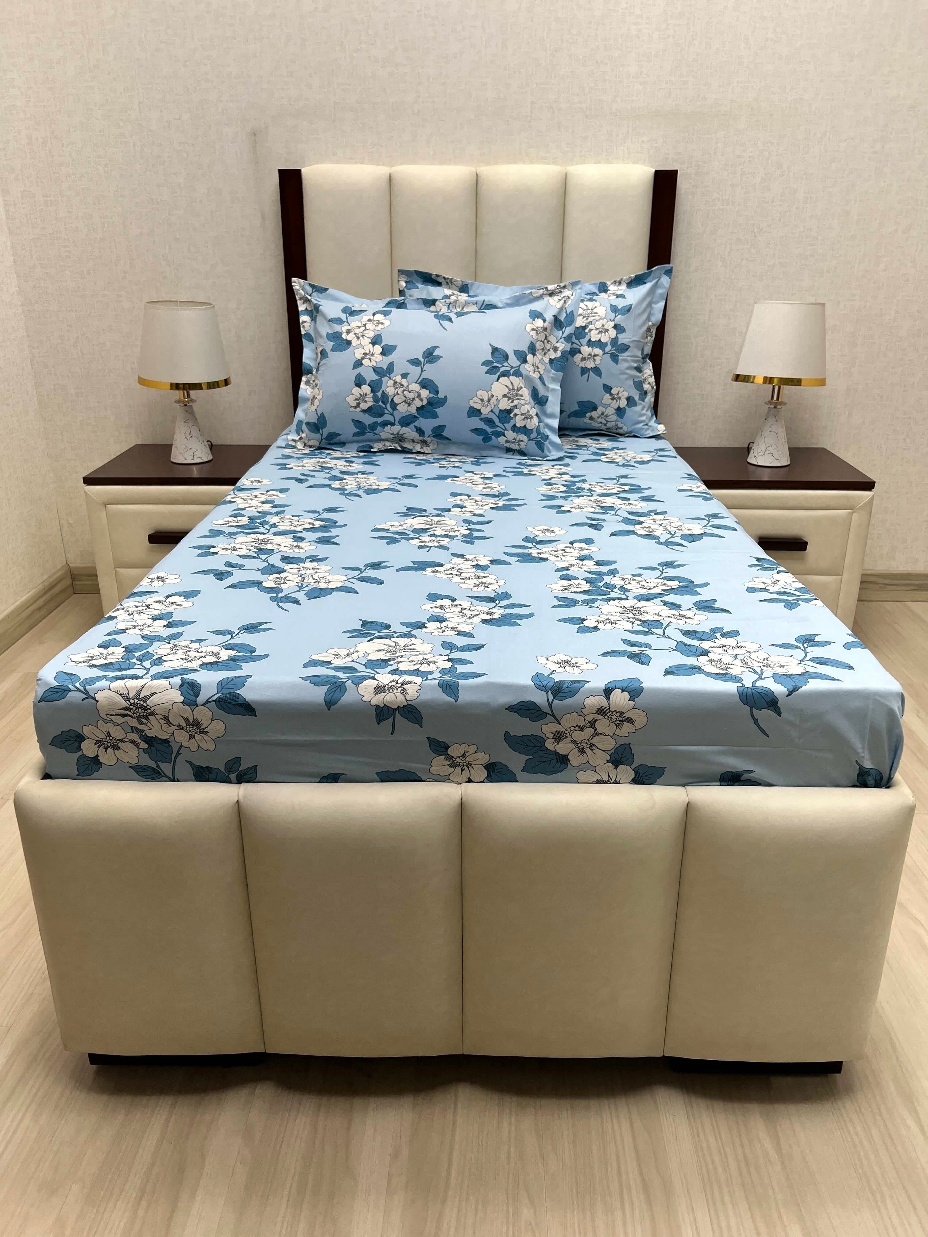 A-4672 - Pure Cotton 180 TC Single Bedsheet (173X236) with Two Pillow Covers (43X69)