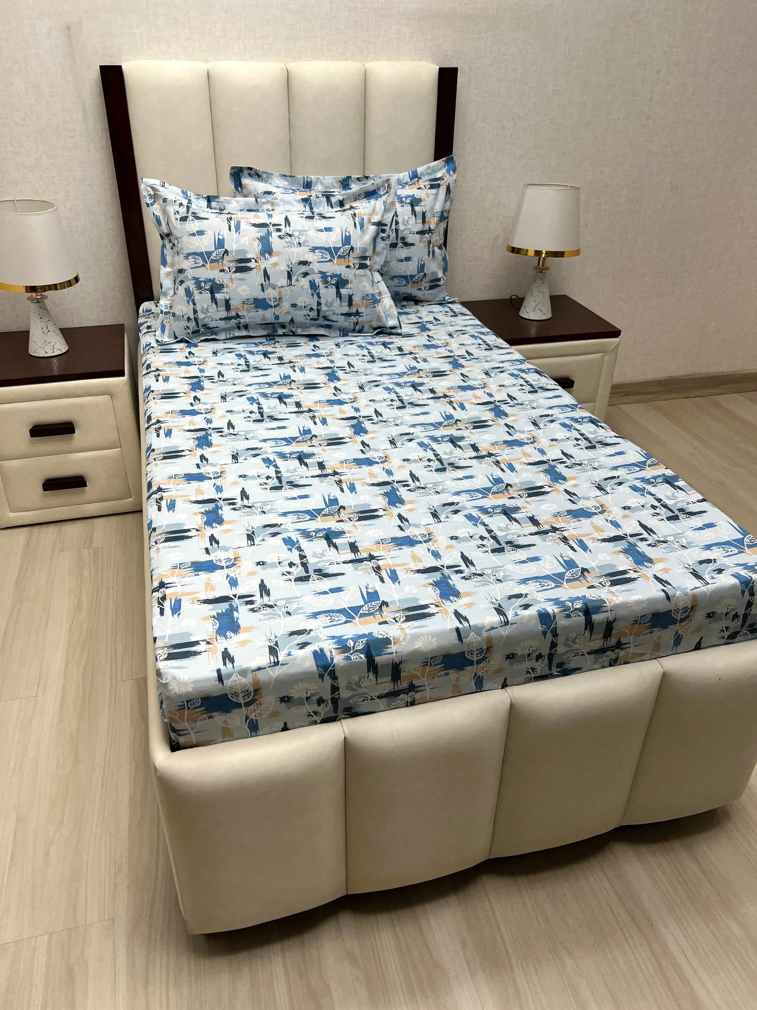 A-4674 - Pure Cotton 180 TC Single Bedsheet (173X236) with Two Pillow Covers (43X69)