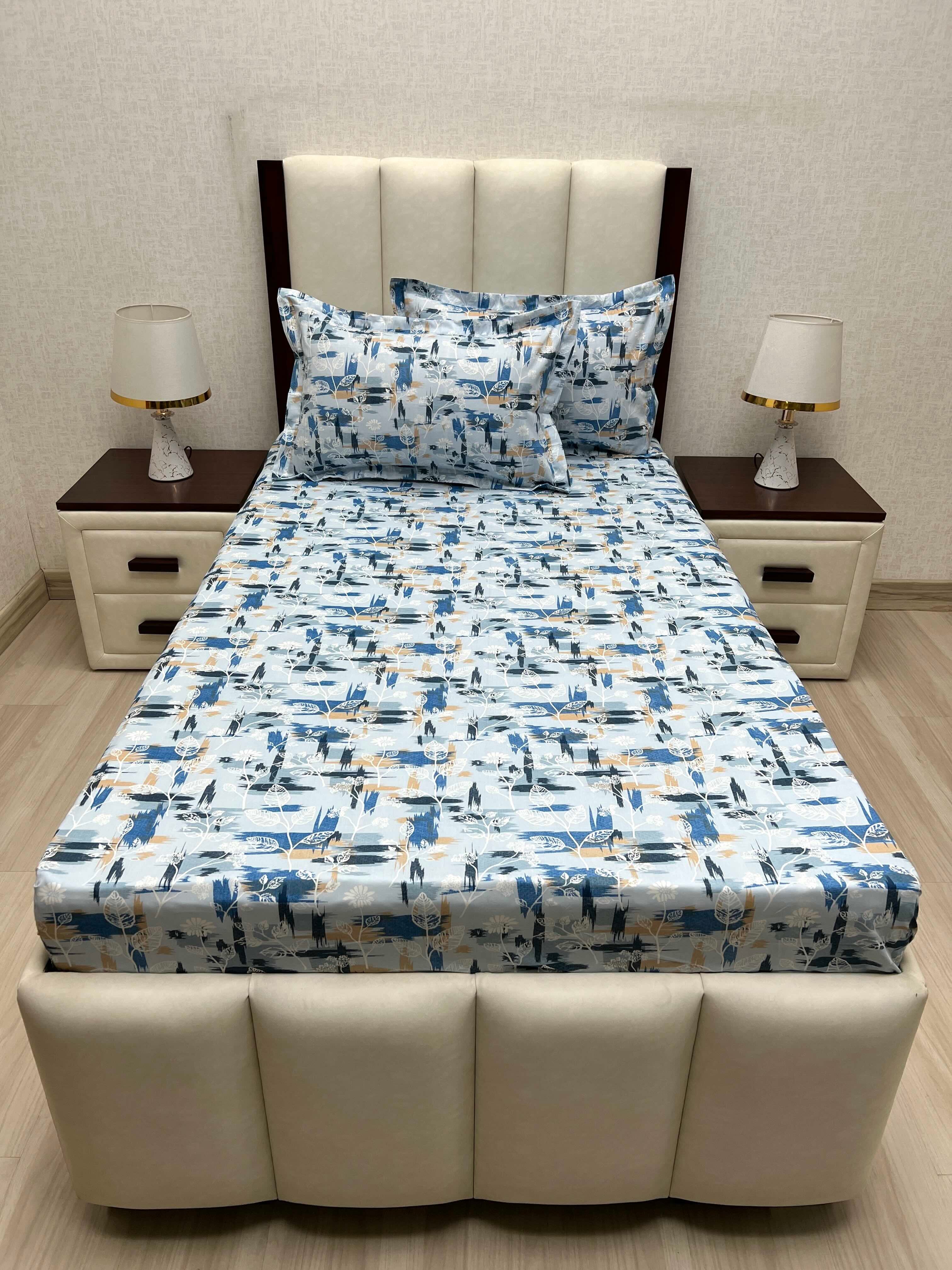 A-4674 - Pure Cotton 180 TC Single Bedsheet (173X236) with Two Pillow Covers (43X69)