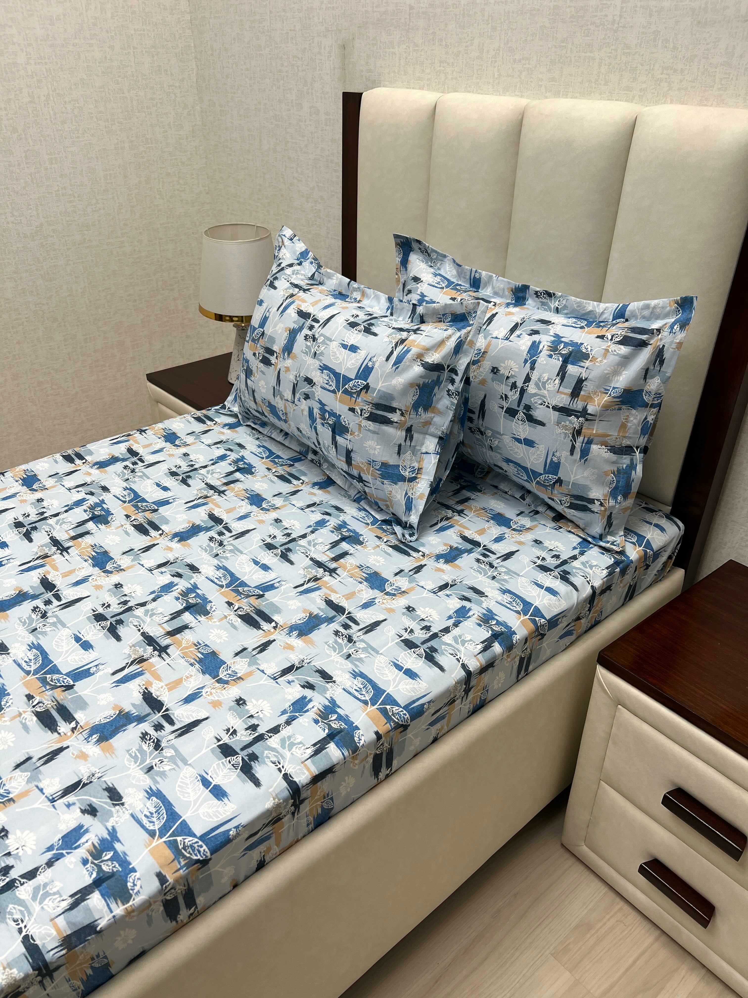 A-4674 - Pure Cotton 180 TC Single Bedsheet (173X236) with Two Pillow Covers (43X69)