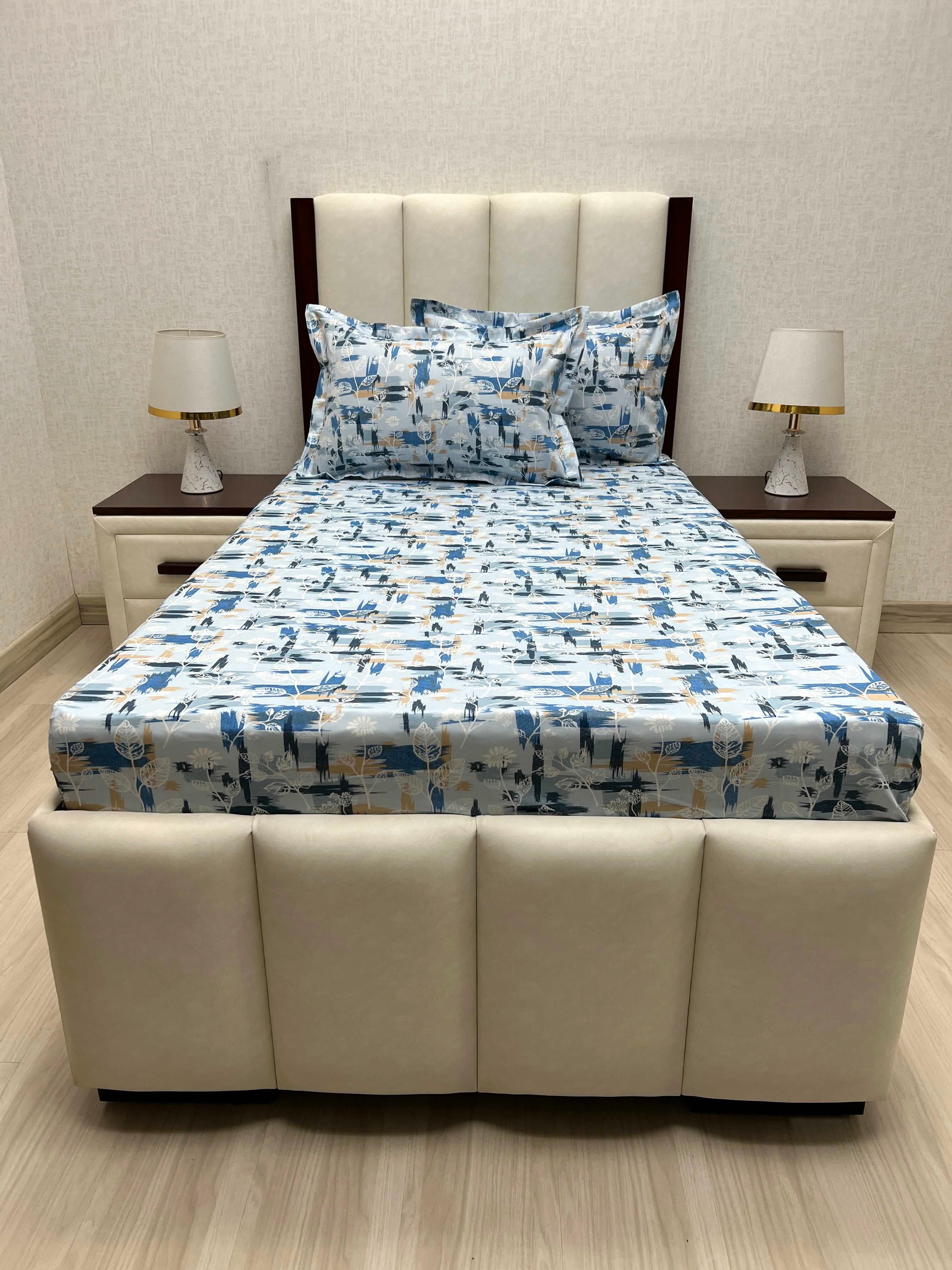 A-4674 - Pure Cotton 180 TC Single Bedsheet (173X236) with Two Pillow Covers (43X69)